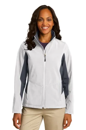 Port Authority Ladies Core Colorblock Soft Shell Jacket L318 Marshmallow/ Battleship Grey