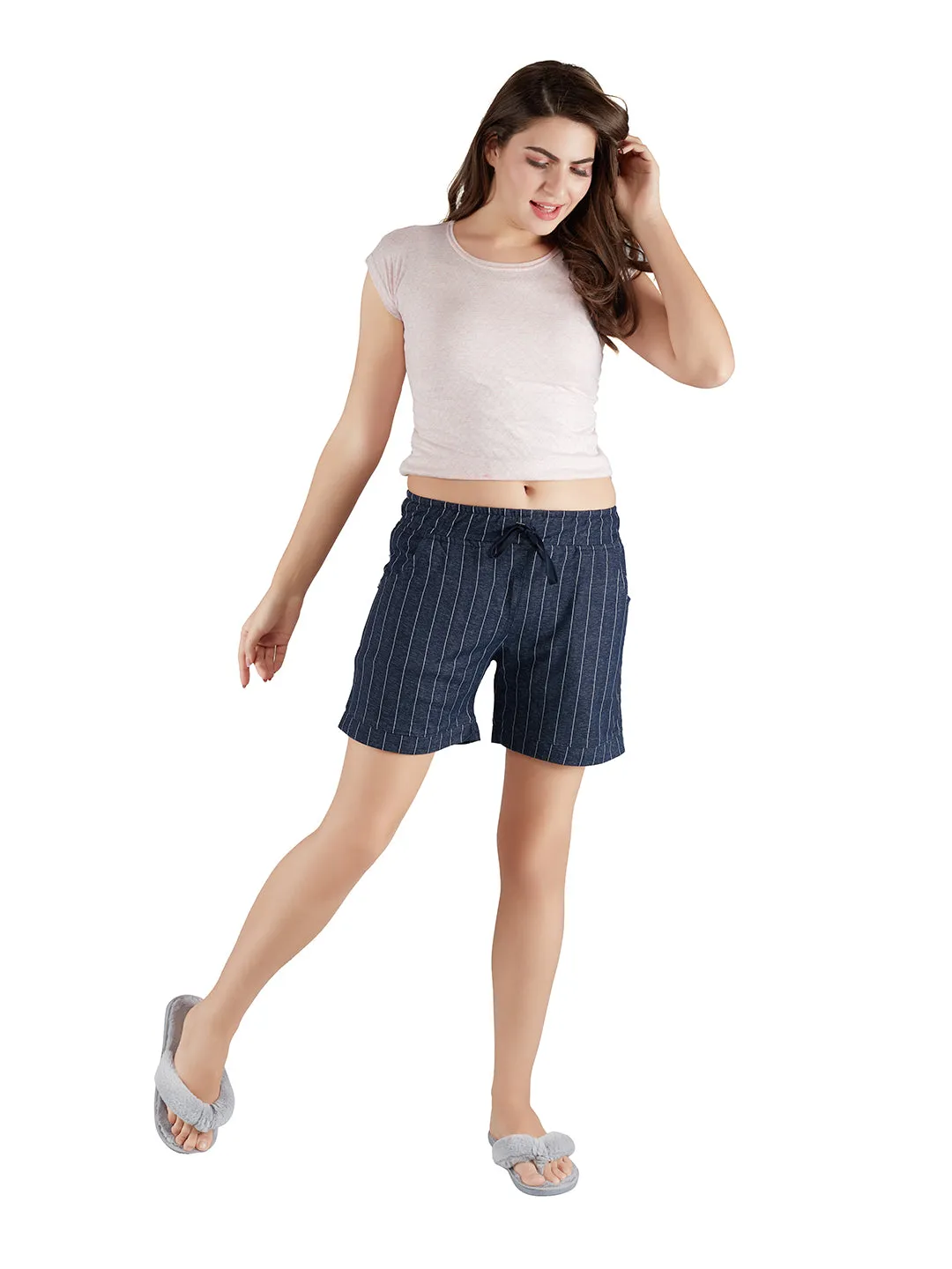 Printed Shorts For Women - Cotton Lounge Shorts - Navy