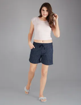 Printed Shorts For Women - Cotton Lounge Shorts - Navy