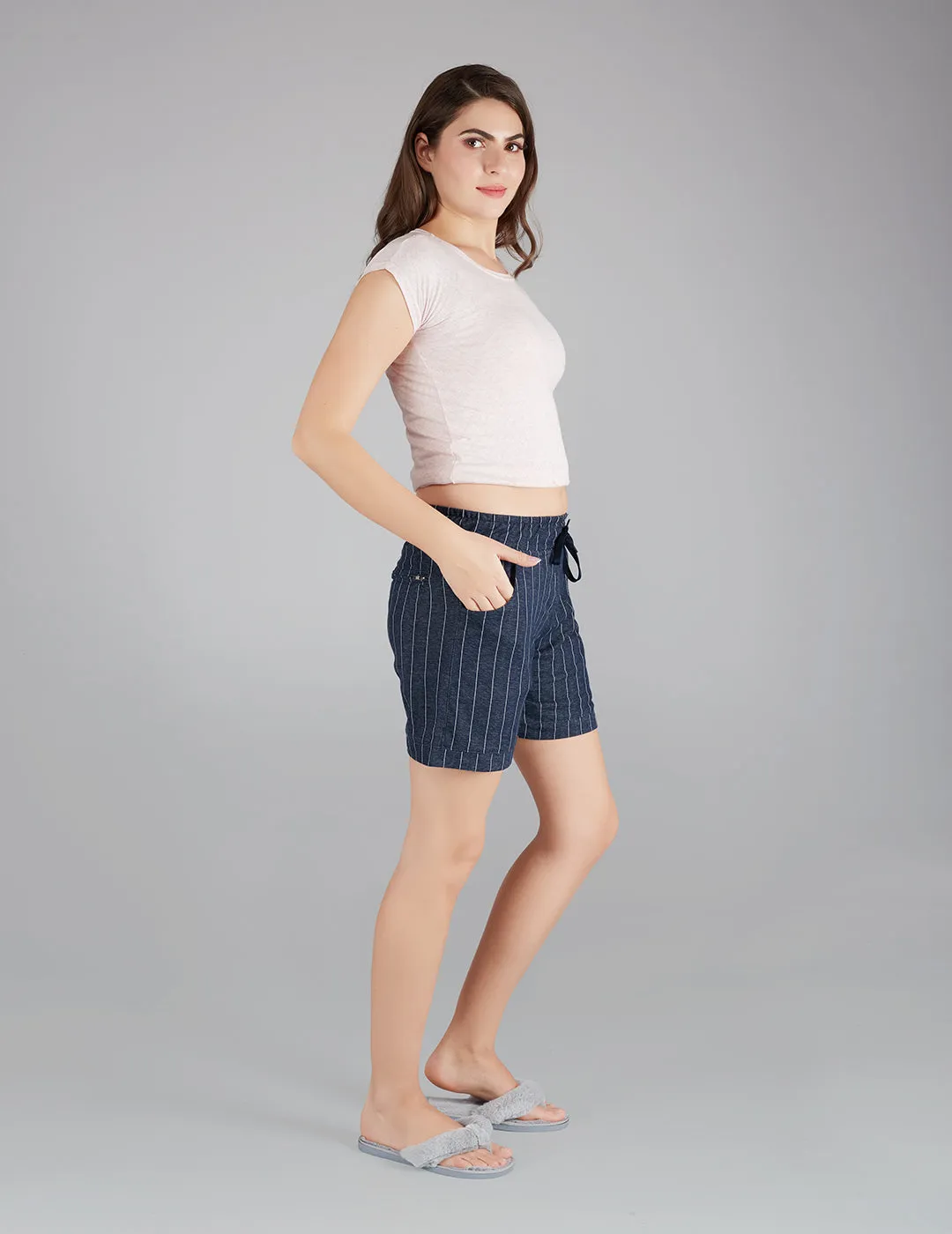 Printed Shorts For Women - Cotton Lounge Shorts - Navy