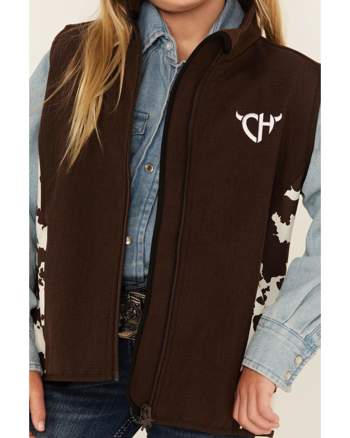 Product Name:  Cowgirl Hardware Girls' Cow Print Accent Vest