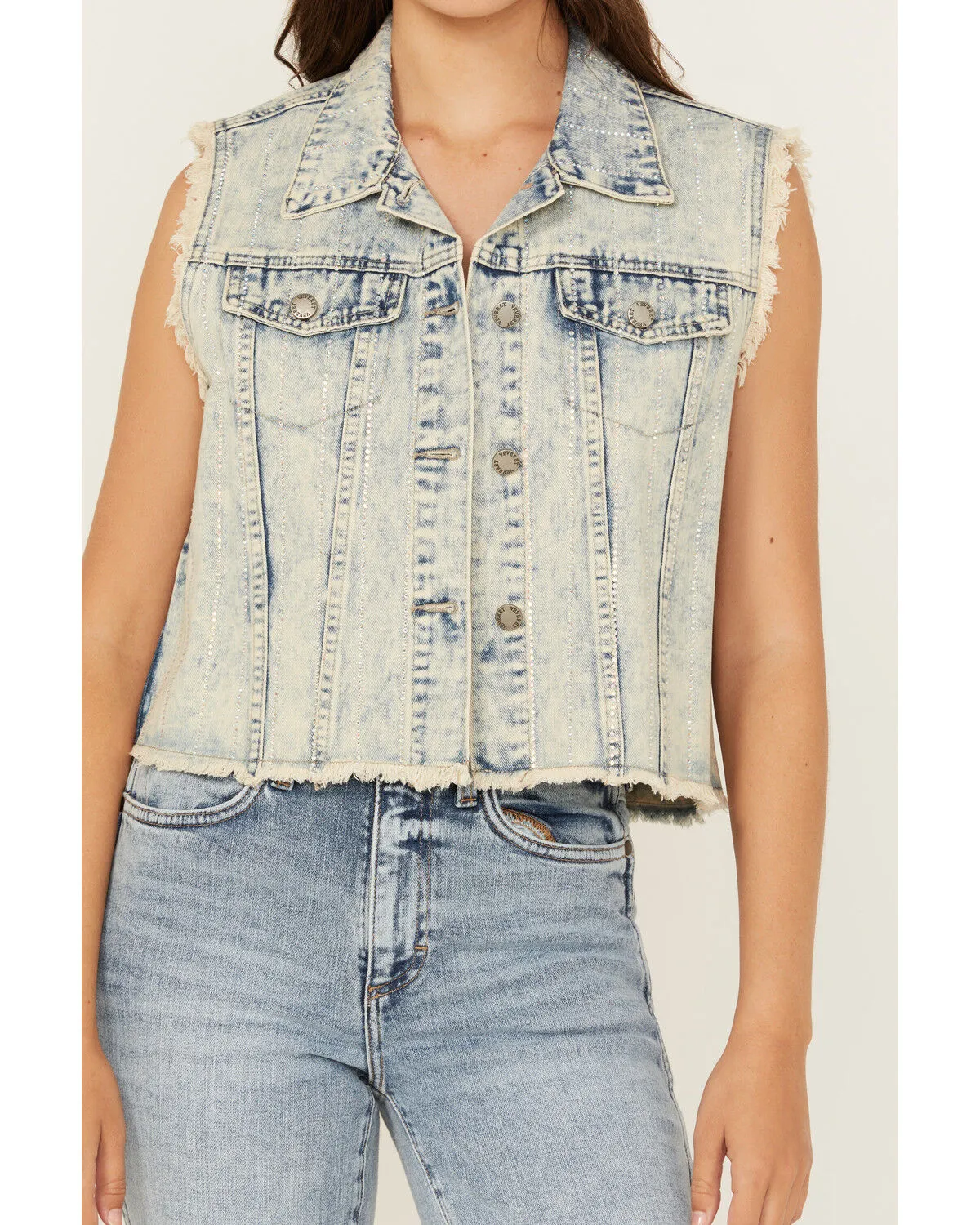 Product Name:  Veveret Women's Light Wash Denim Rhinestone Vest