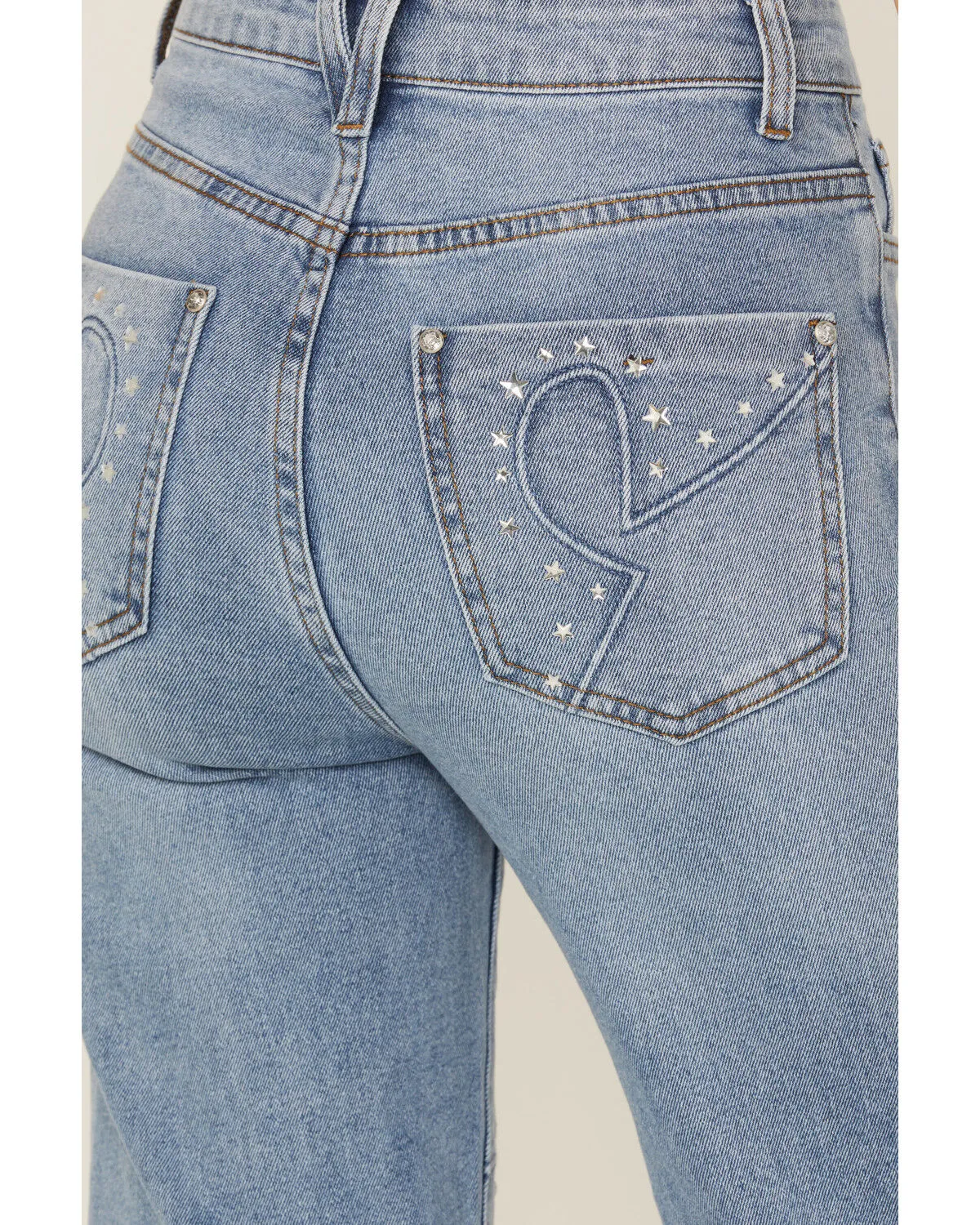 Product Name:  Vibrant Denim Women's Medium Wash High Rise Wide Leg Embellished Denim Jeans