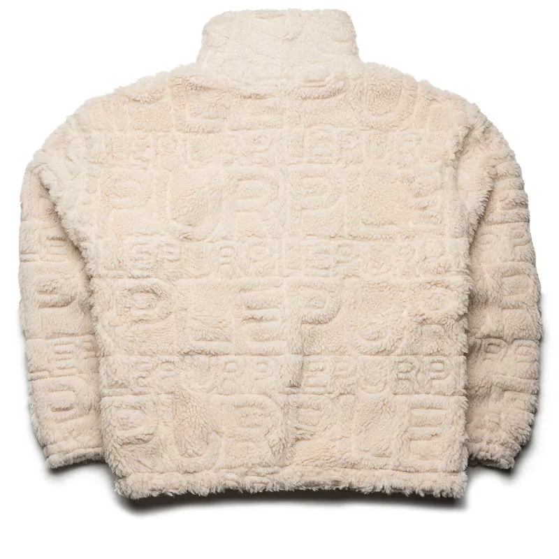 Purple Brand Wordmark Repeat Sherpa Jacket - Ecru