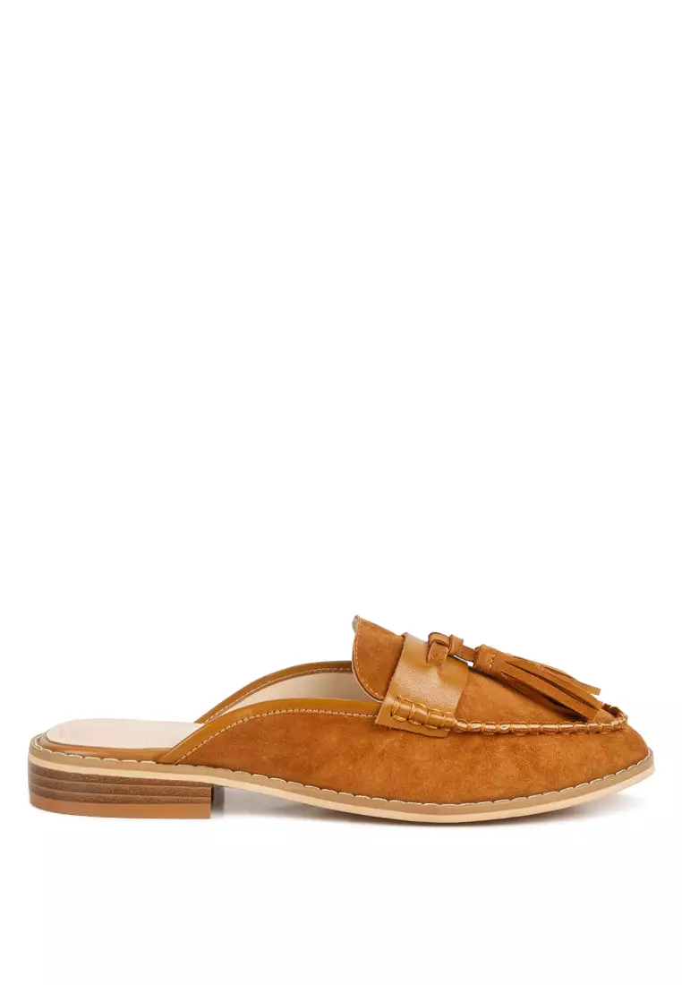 Rag & CO. Light Tan Tassle Detail Leather Mules