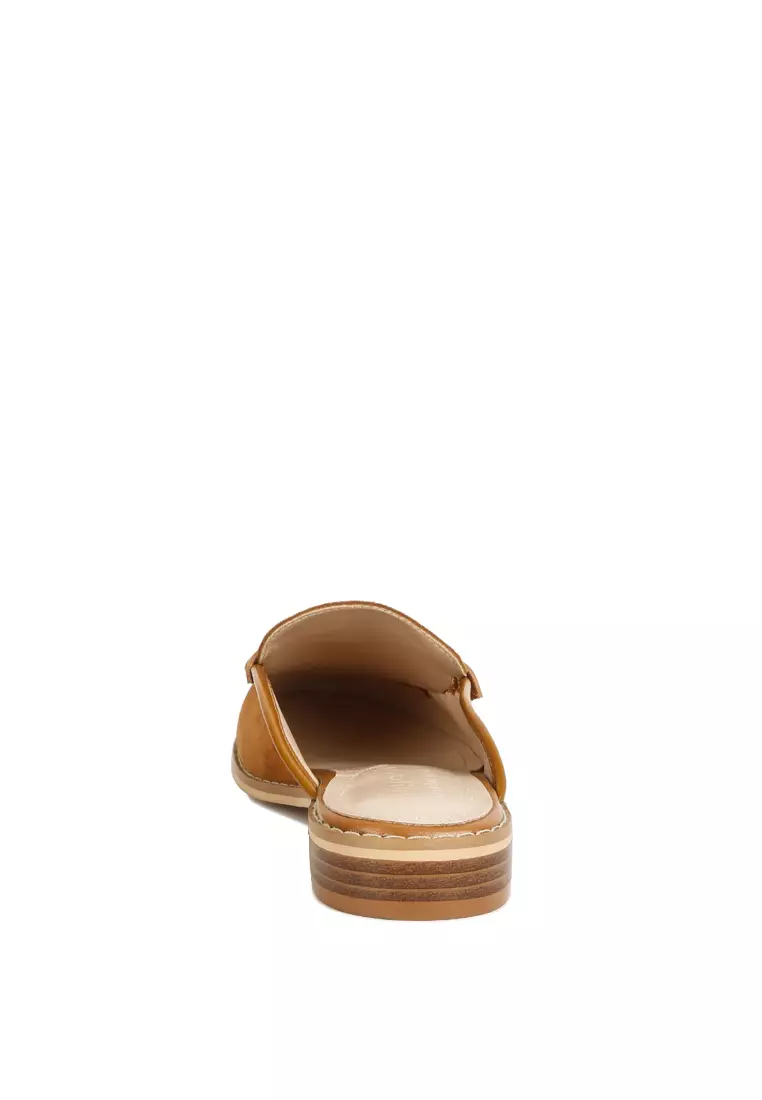 Rag & CO. Light Tan Tassle Detail Leather Mules