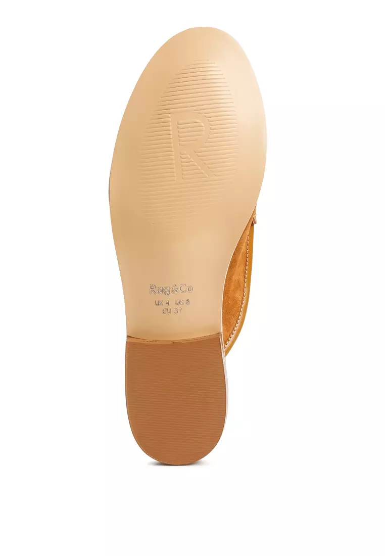 Rag & CO. Light Tan Tassle Detail Leather Mules