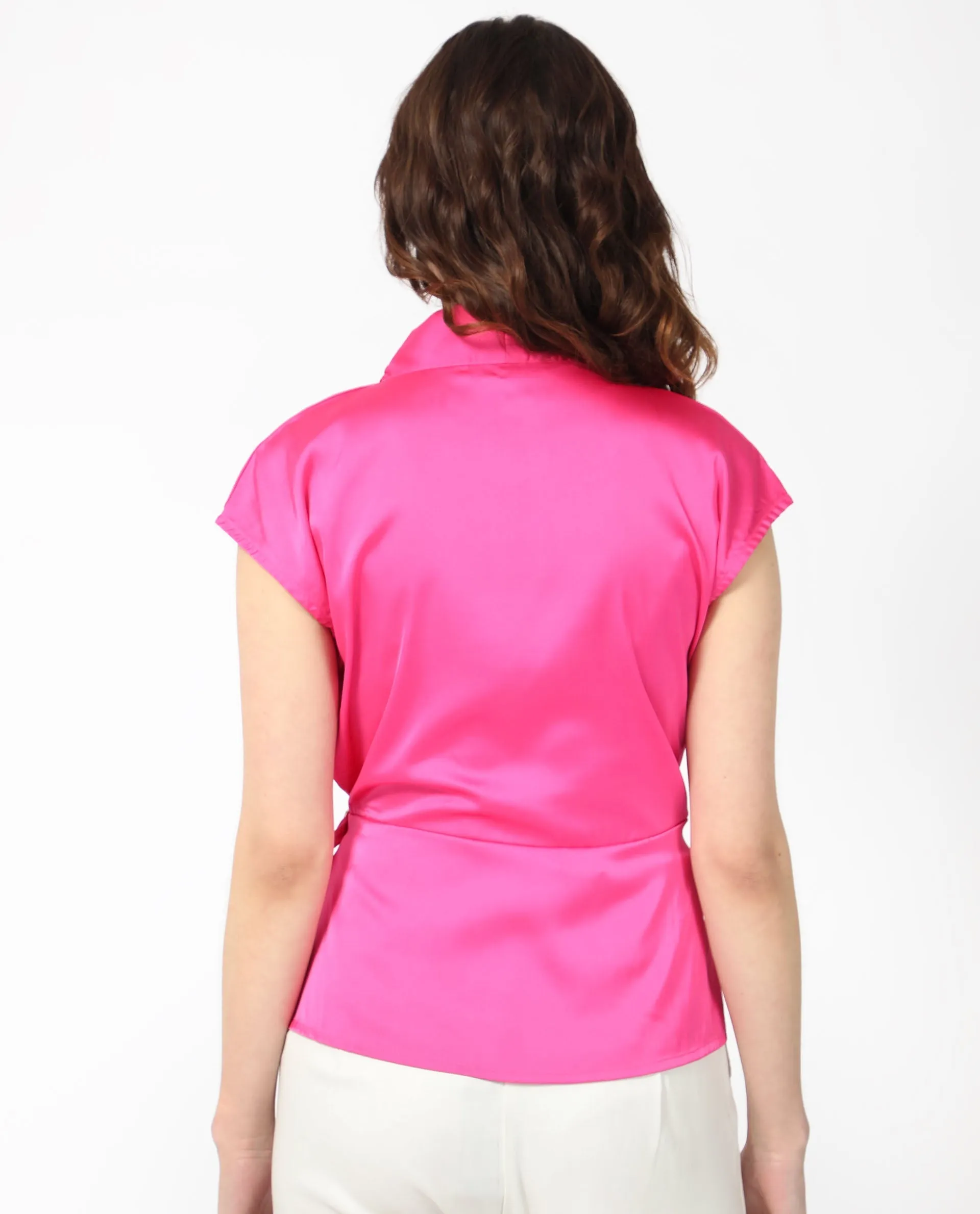 Rareism Women Jadak Pink Polyester Fabric Sleeveless Regular Fit Plain Top