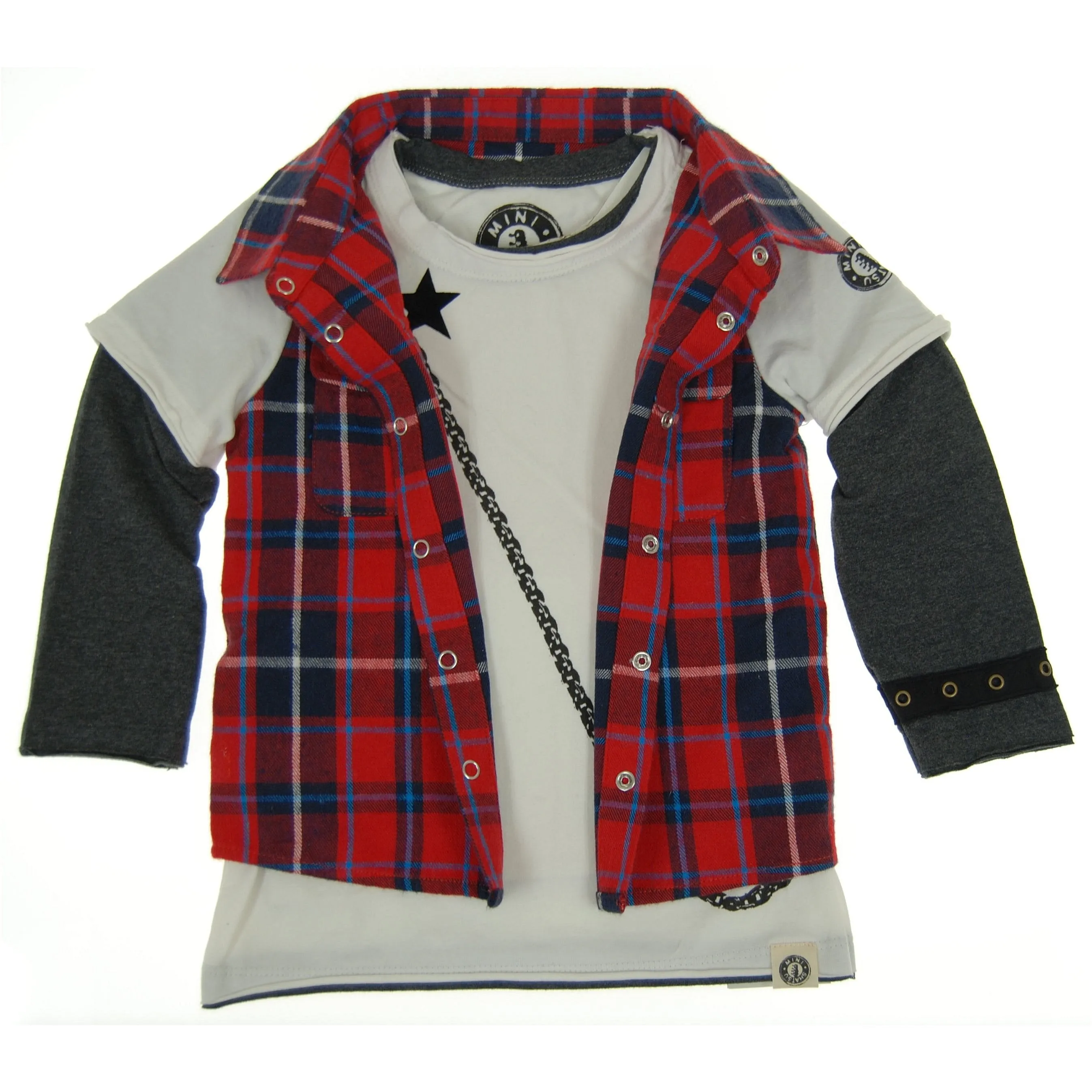 Red Plaid Vest Baby Twofer Shirt by: Mini Shatsu