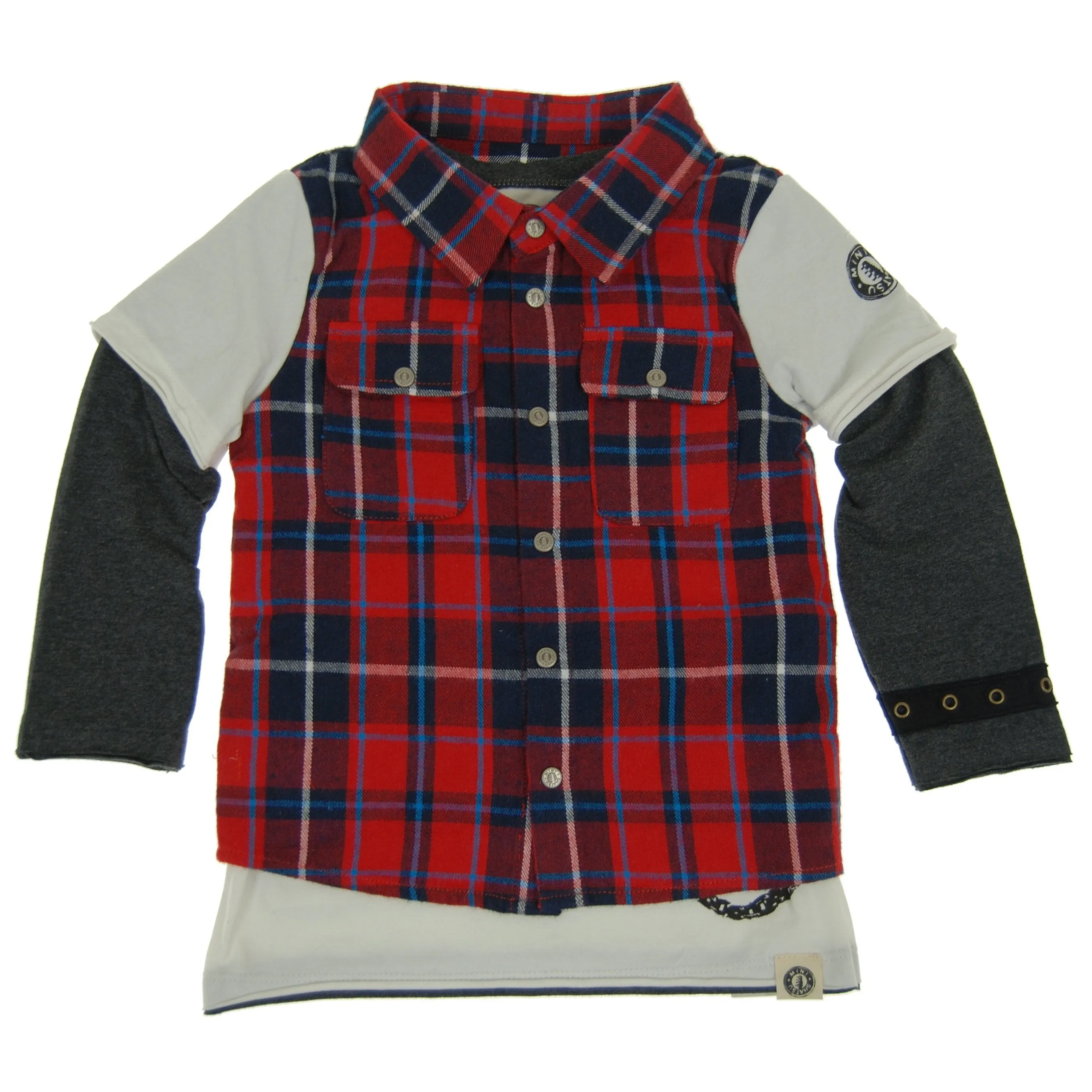 Red Plaid Vest Baby Twofer Shirt by: Mini Shatsu