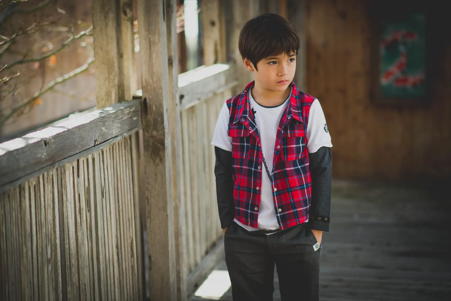 Red Plaid Vest Baby Twofer Shirt by: Mini Shatsu