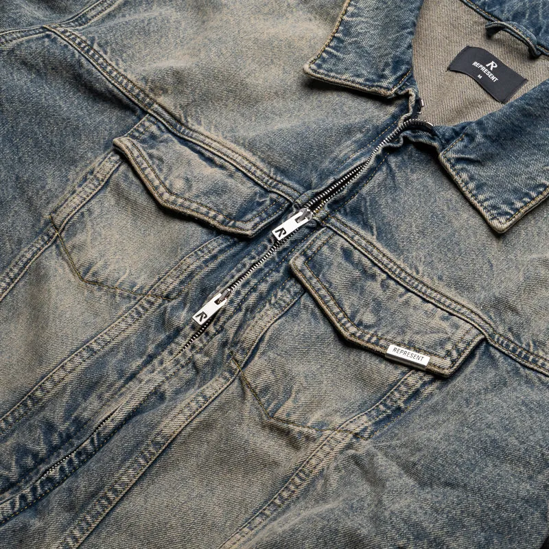 Represent R4 Denim Jacket - Blue/Cream