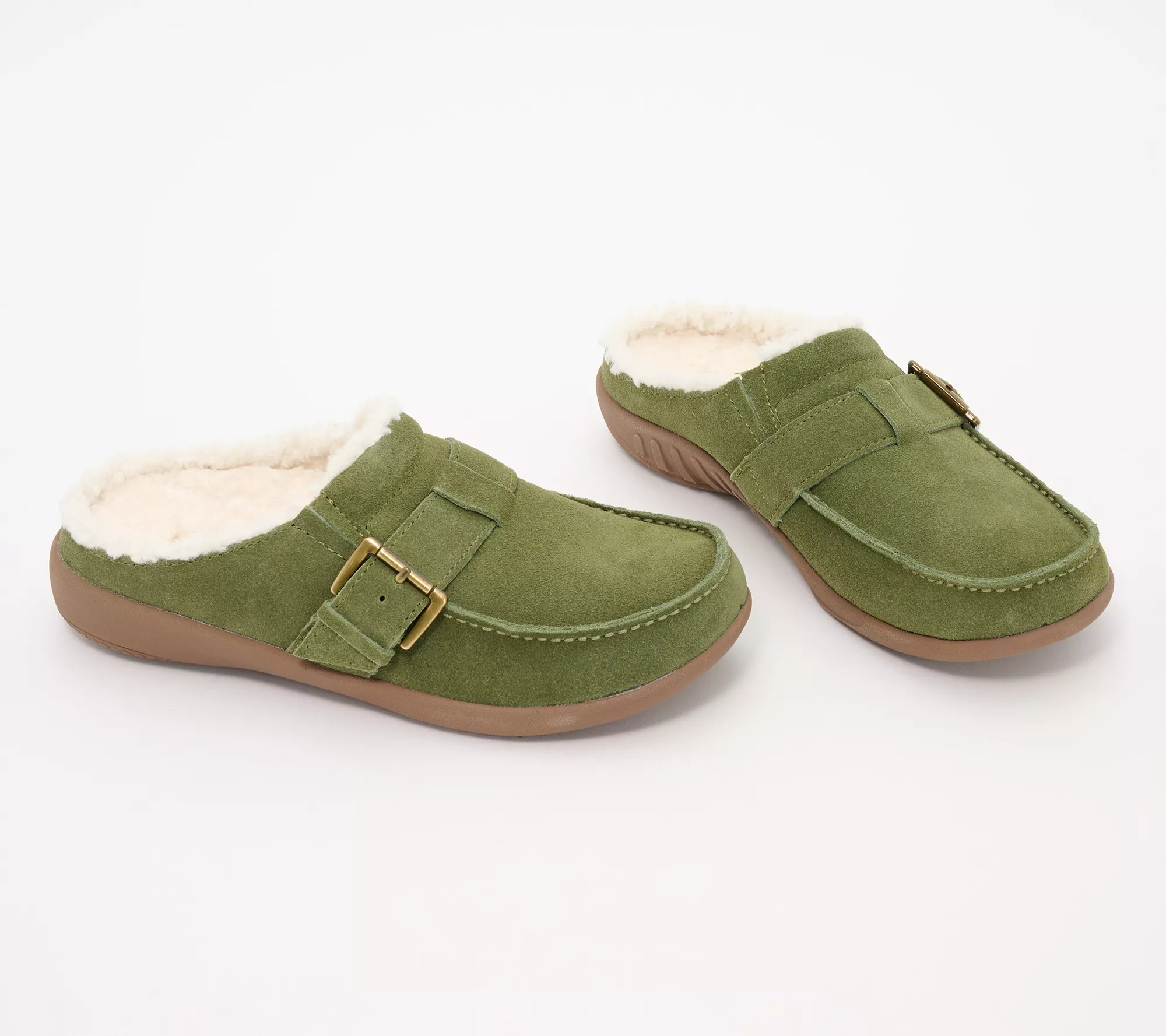 Revitalign Orthotic Faux Fur Suede Buckle Mules - Siesta Snug