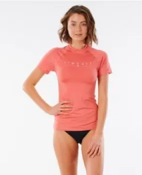 Rip Curl Golden Rays Short Sleeve Womens Rash Vest in Coral