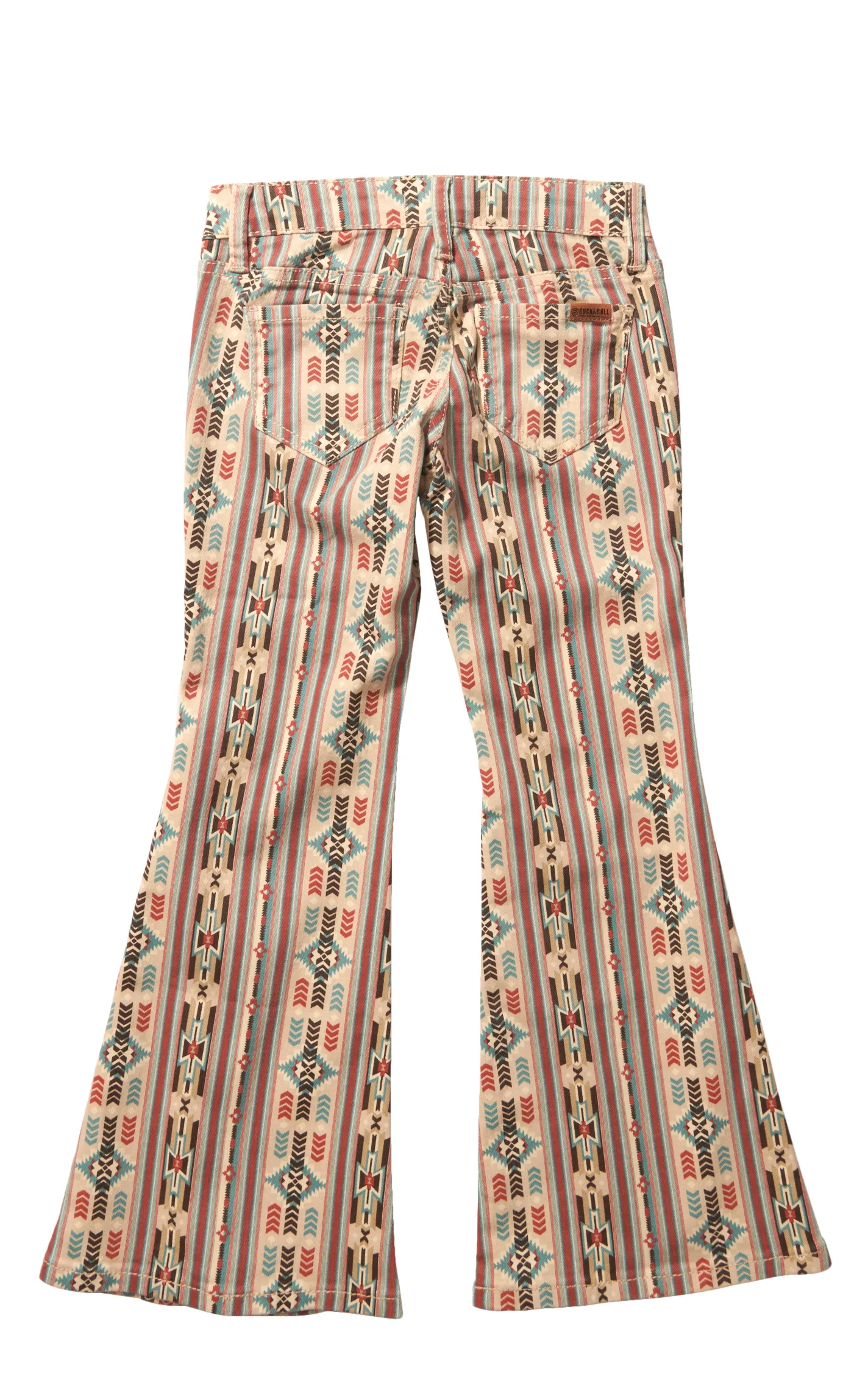 Rock & Roll Cowgirl Girls' Shades of Coffee & Steel Blue Aztec Print Flare Leg Jeans