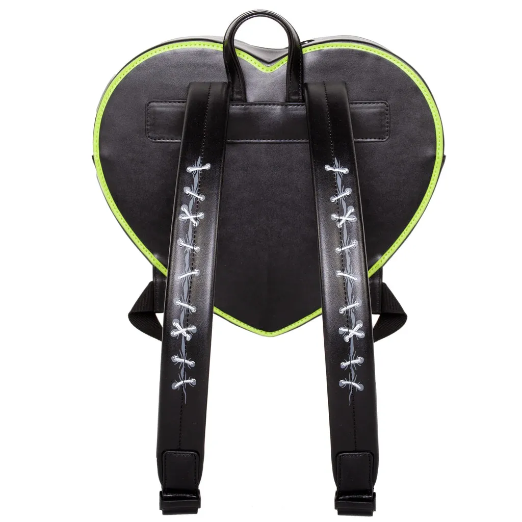 ROCK REBEL BRIDE AND FRANK STITCH HEART BACKPACK - BLACK/GREEN