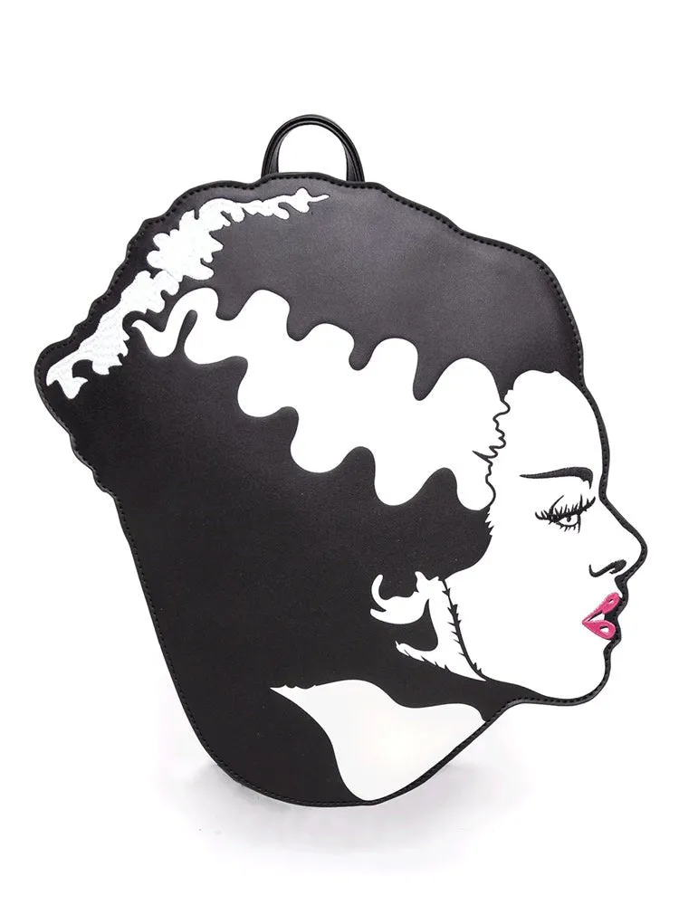 ROCK REBEL BRIDE OF FRANKESTEIN HEAD BACKPACK - BLACK/WHITE GLOW