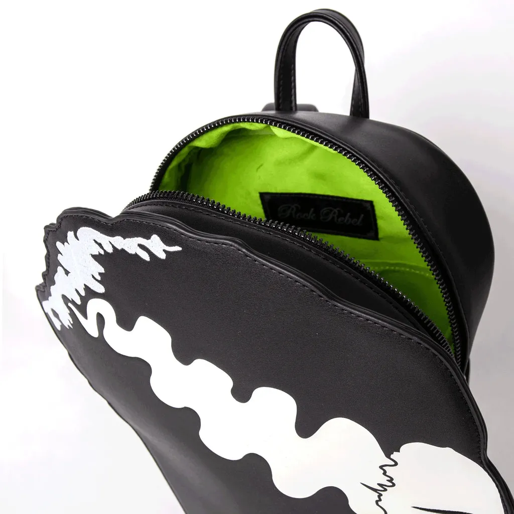 ROCK REBEL BRIDE OF FRANKESTEIN HEAD BACKPACK - BLACK/WHITE GLOW