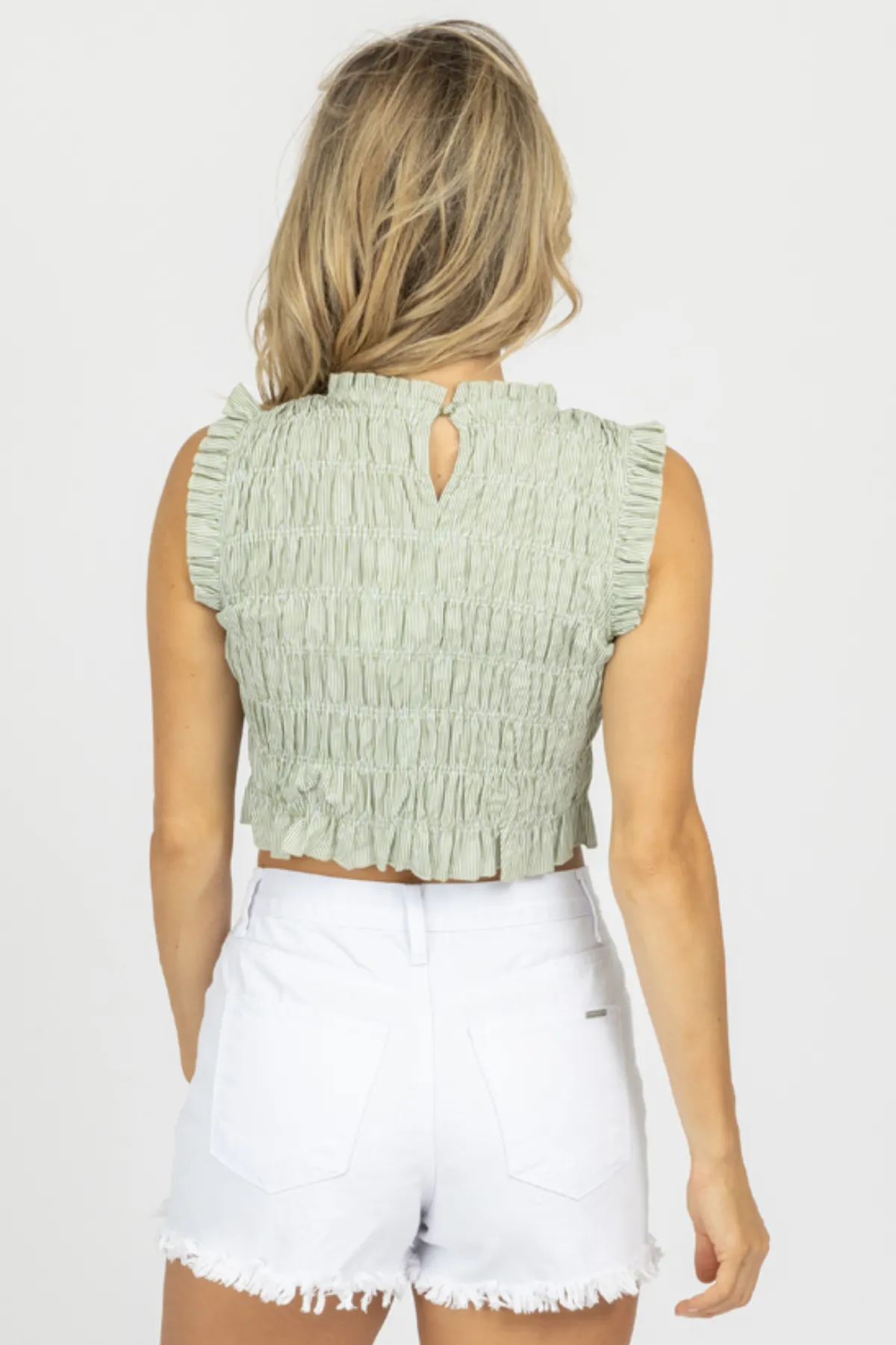 SAGE SMOCKED SLEEVELESS TOP