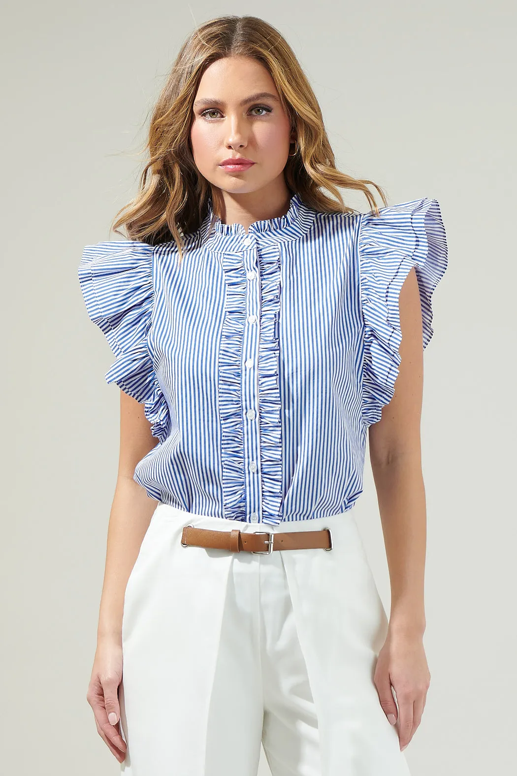 Sherah Striped Sleeveless Ruffle Top