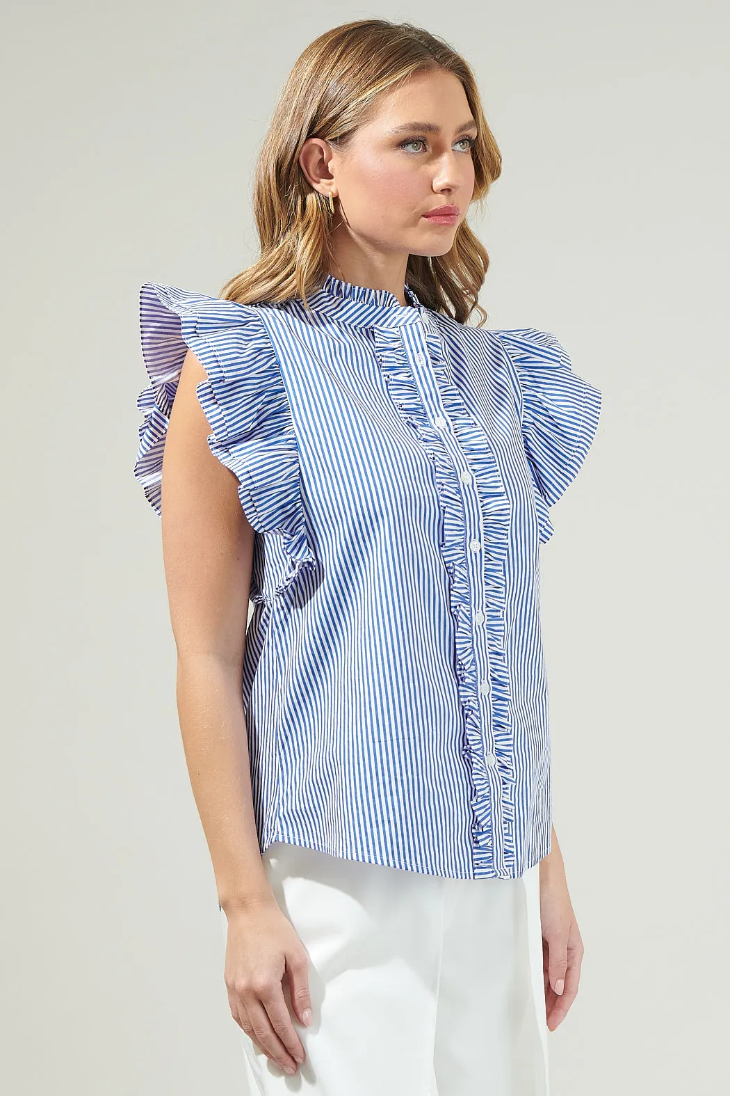 Sherah Striped Sleeveless Ruffle Top