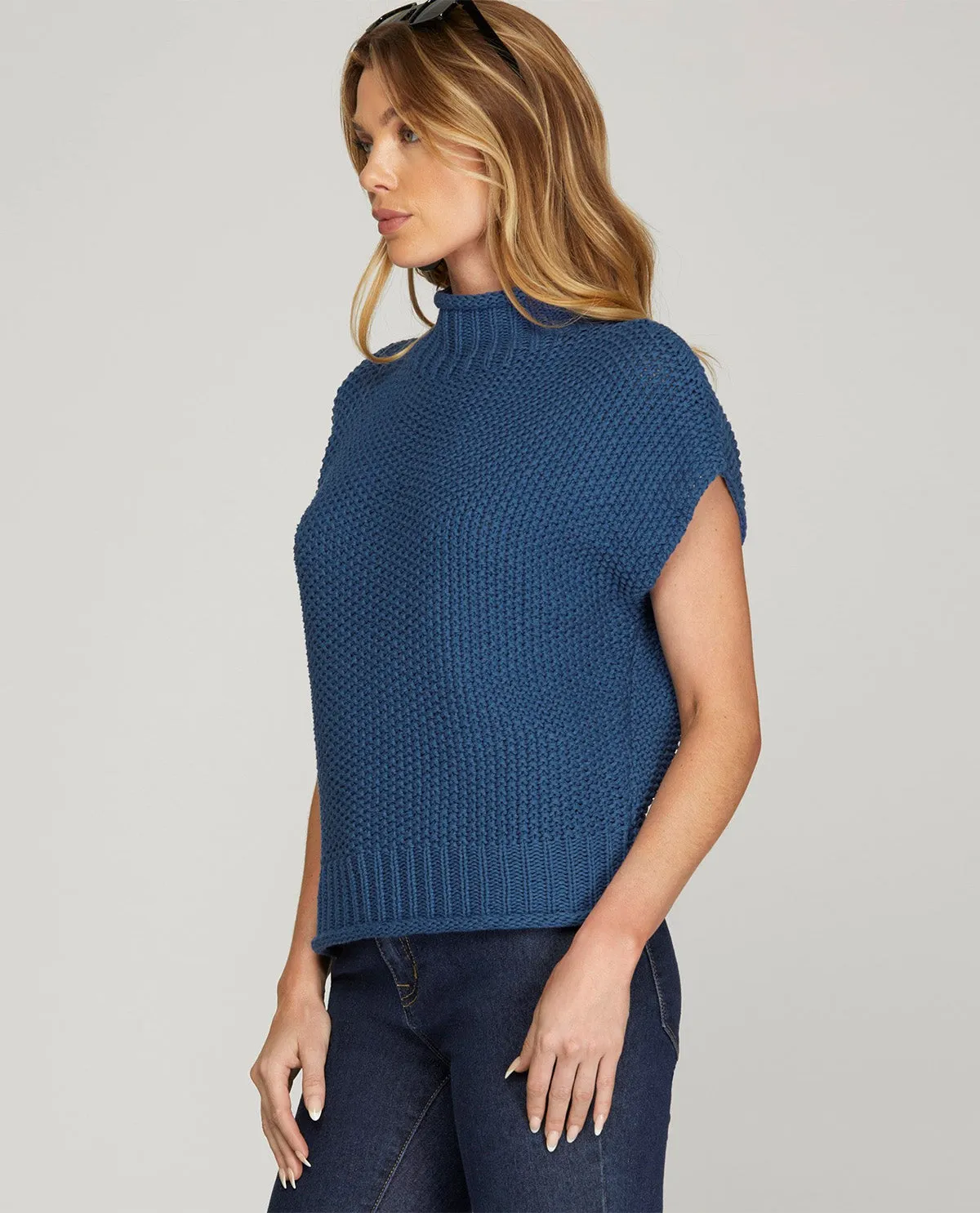 Short Sleeve Mock Neck Sweater