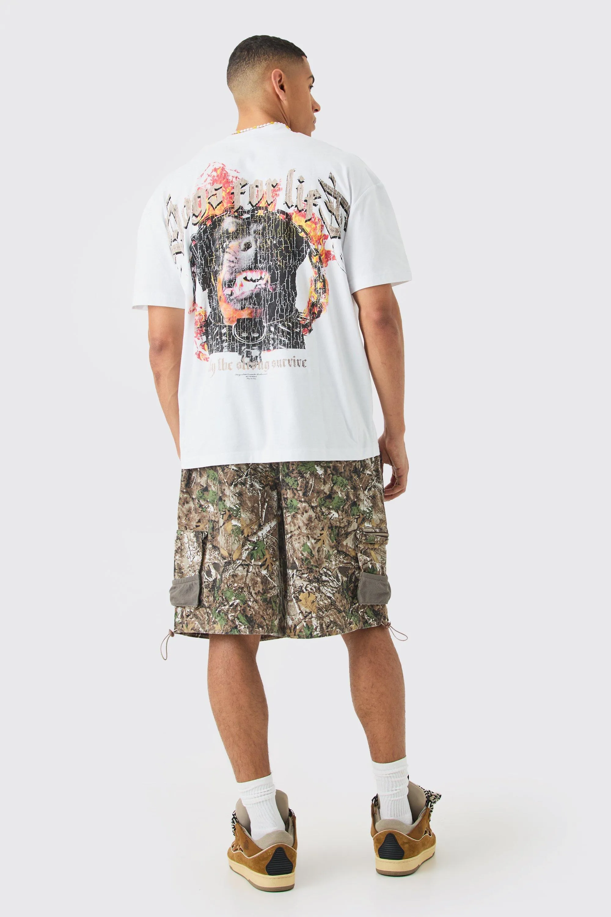 Shorts | Forest Camo Elasticated Waist Parachute Cargo Shorts | boohooMAN