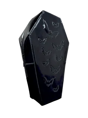 STRANGE CVLT HAUNT BAT COFFIN BACKPACK - BLACK PATENT