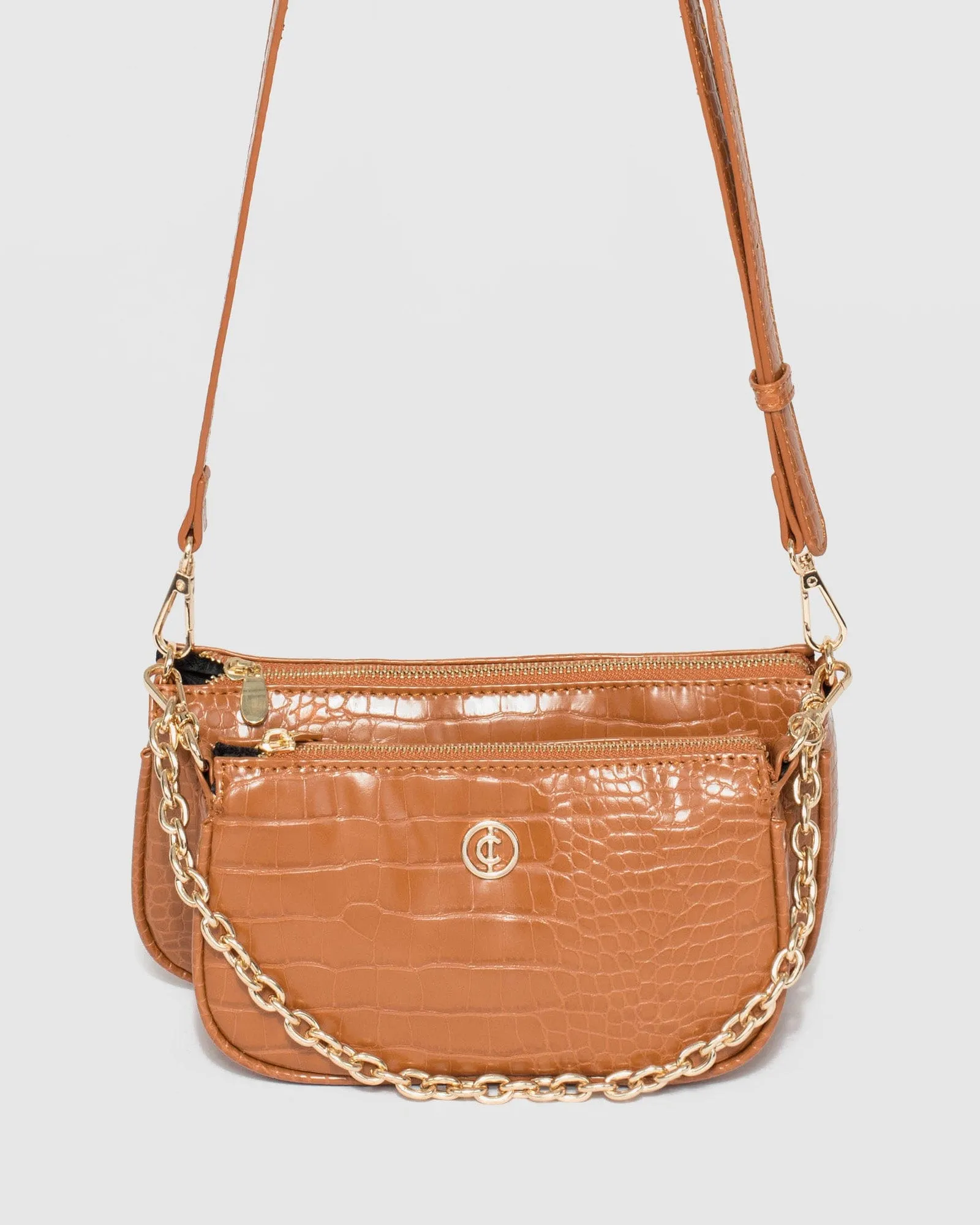 Tan Vivian Chain Crossbody Bag