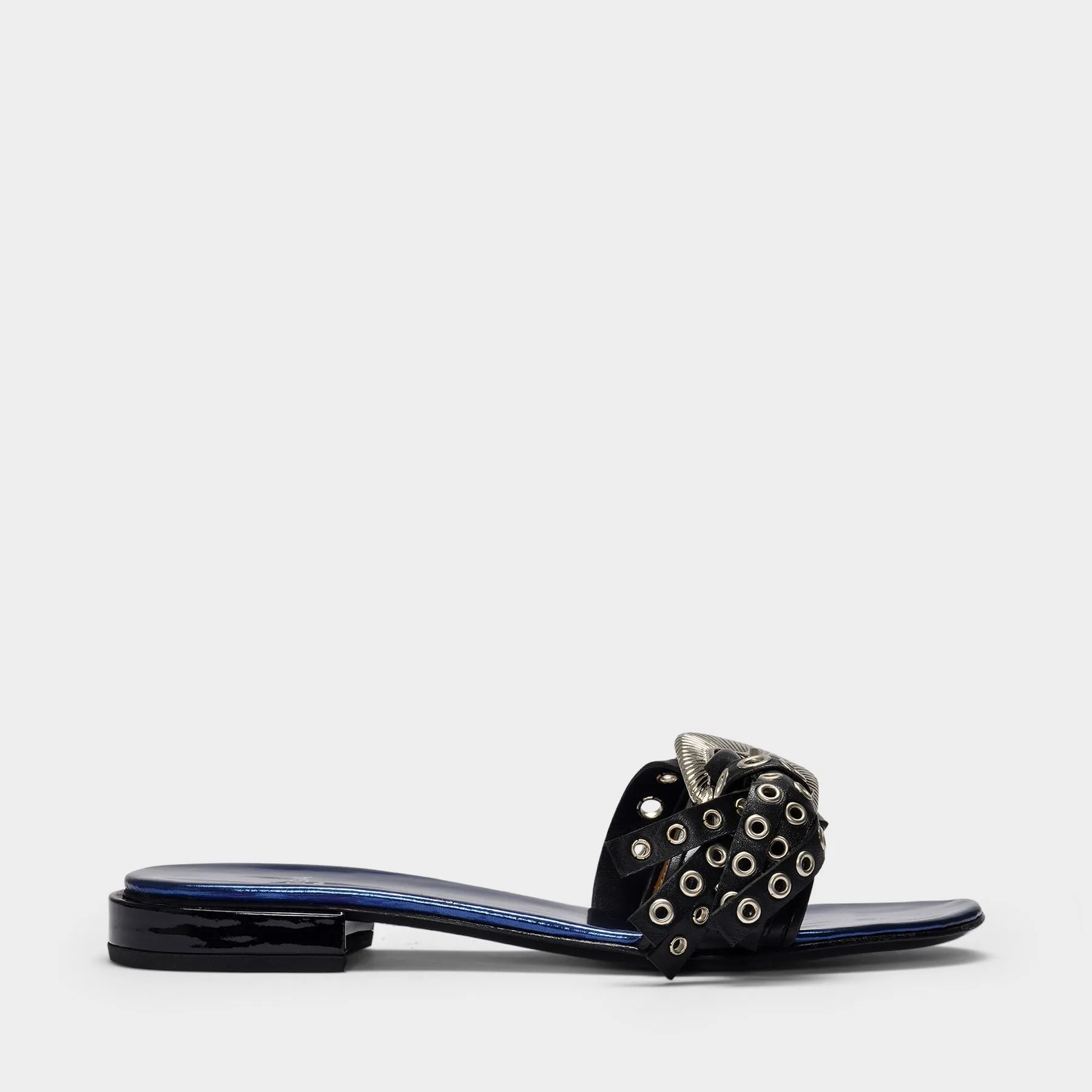 Toga Pulla  Flat Mules in Navy and Black Leather