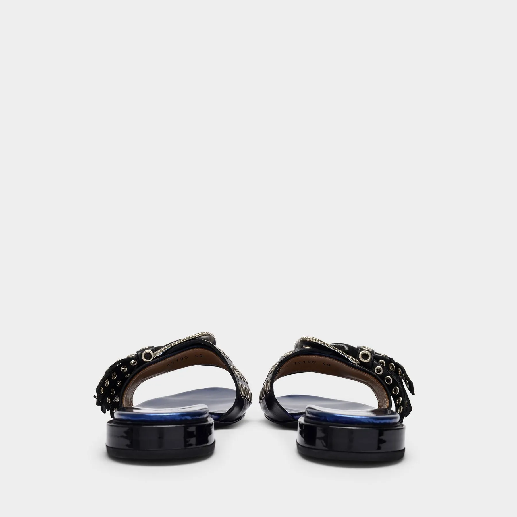 Toga Pulla  Flat Mules in Navy and Black Leather