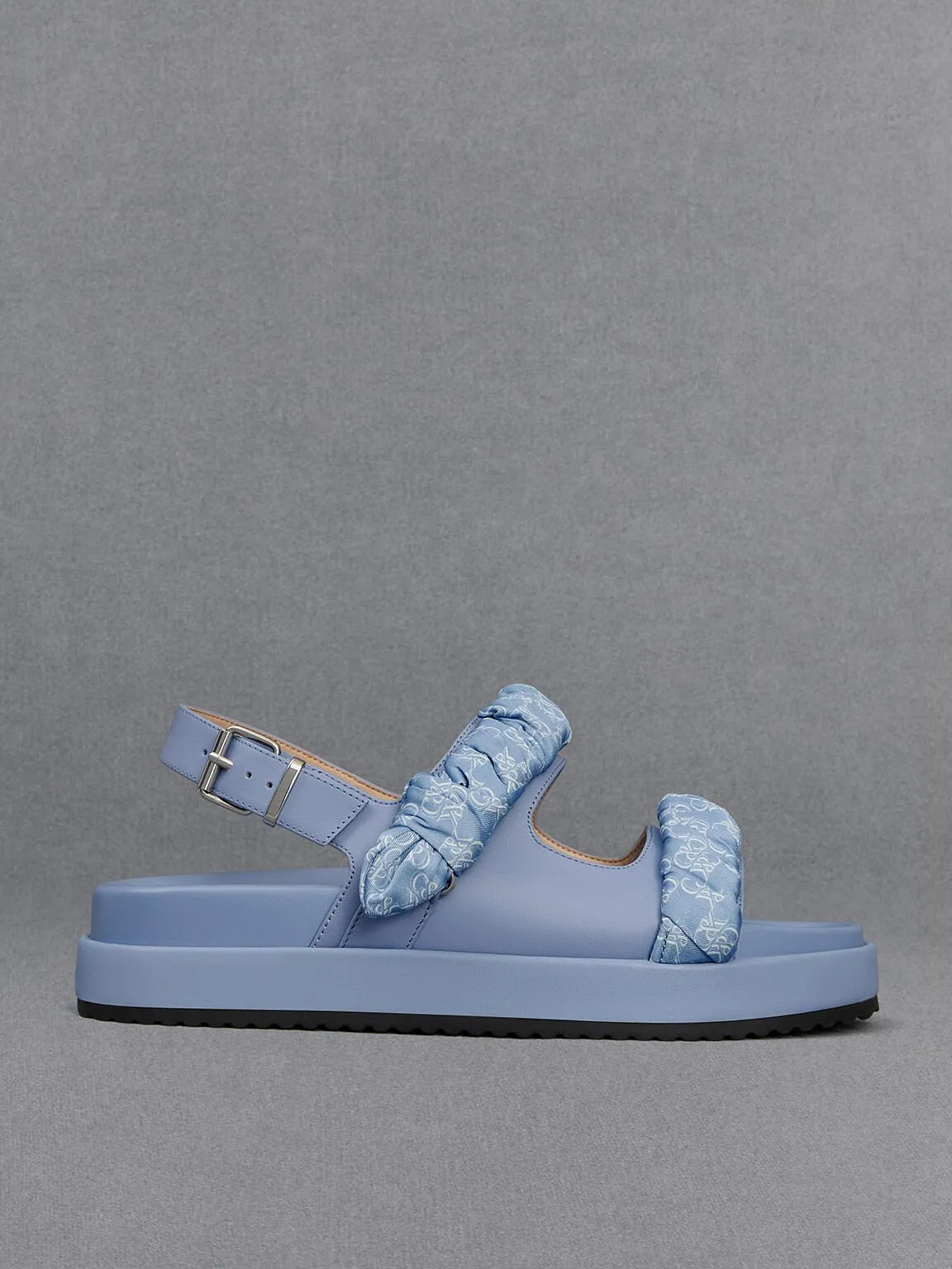 Tully Leather Ruched-Strap Sandals - Light Blue