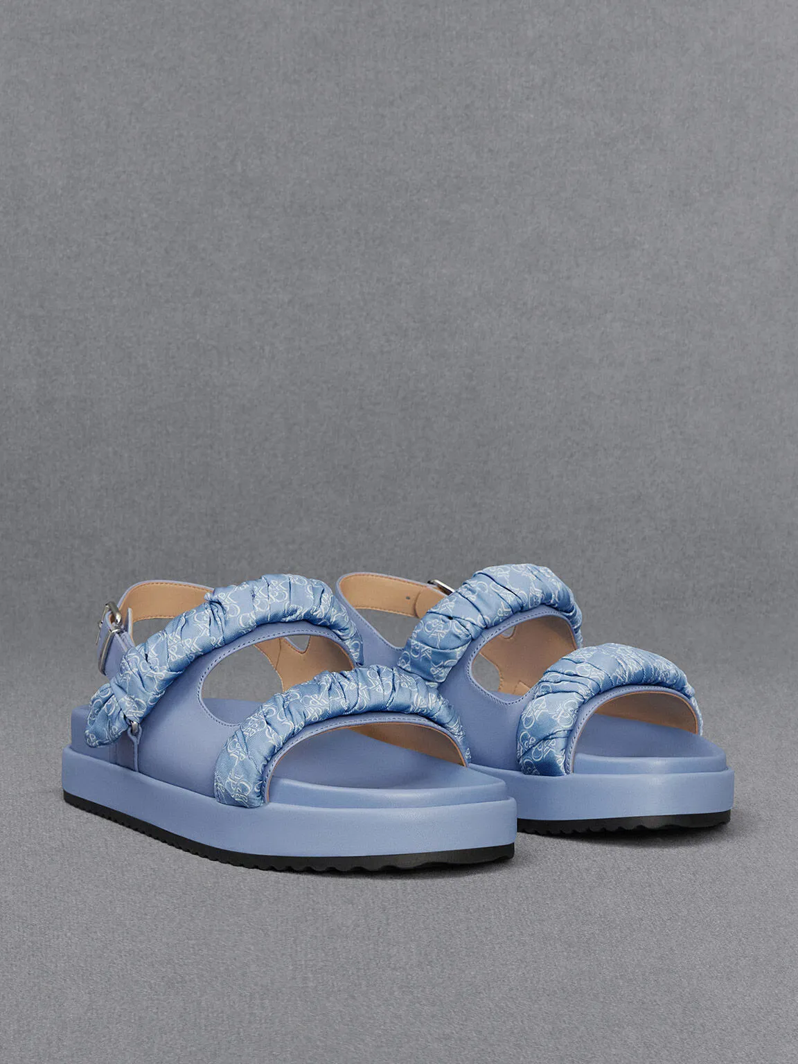 Tully Leather Ruched-Strap Sandals - Light Blue