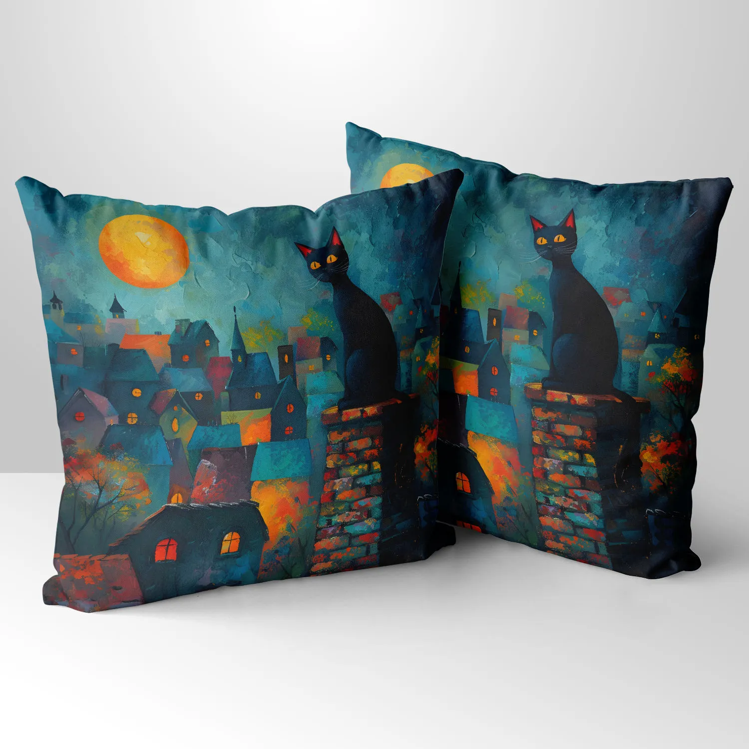 Twilight Over Rooftops Hand Made Poly Linen Cushions, Linen