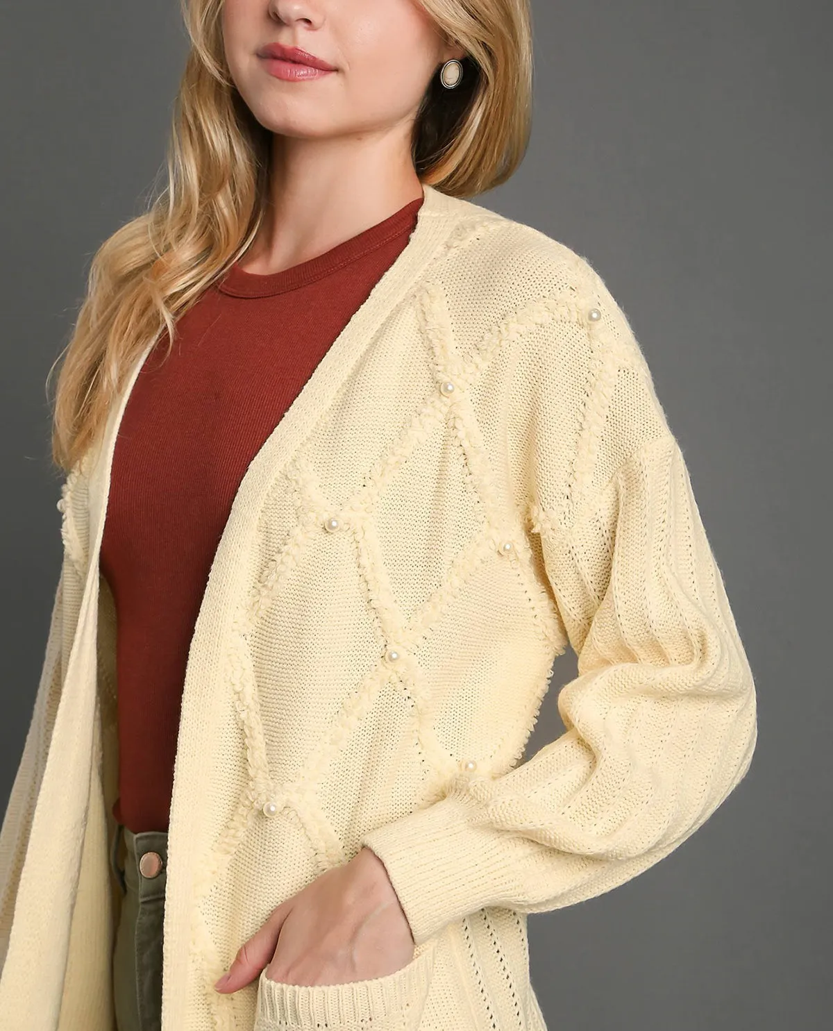 Umgee Cable Knit Open Front Cardigan Sweater