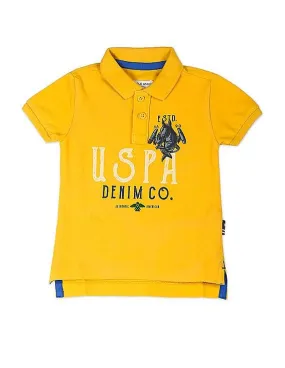 U.S. Polo Assn. Kids Ribbed Collar Brand Print Polo Shirt