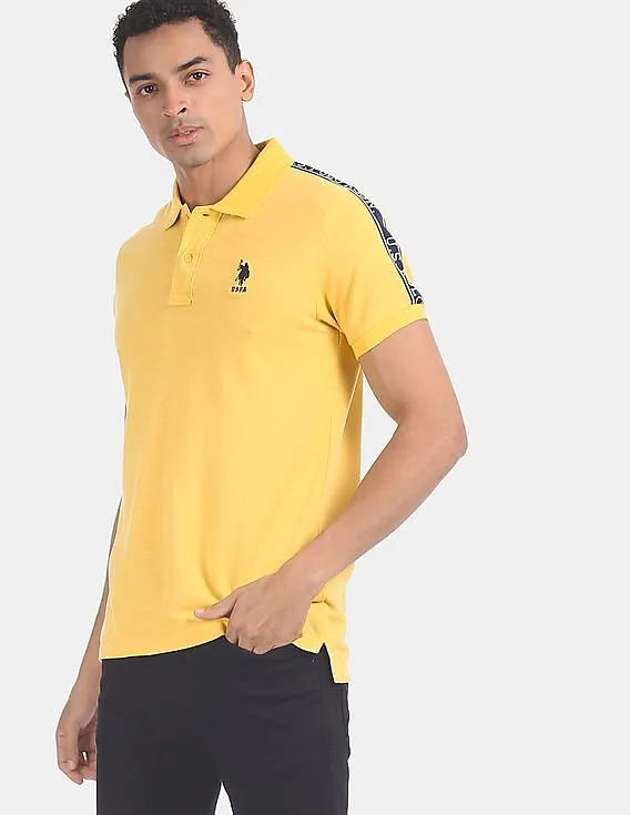 U.S. Polo Assn. Yellow Brand Taping Patterned Knit Polo Shirt