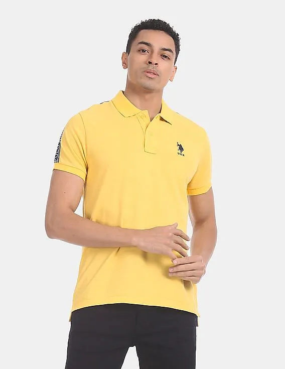 U.S. Polo Assn. Yellow Brand Taping Patterned Knit Polo Shirt