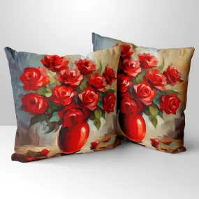 Vermilion Vitality Hand Made Poly Linen Cushions, Linen