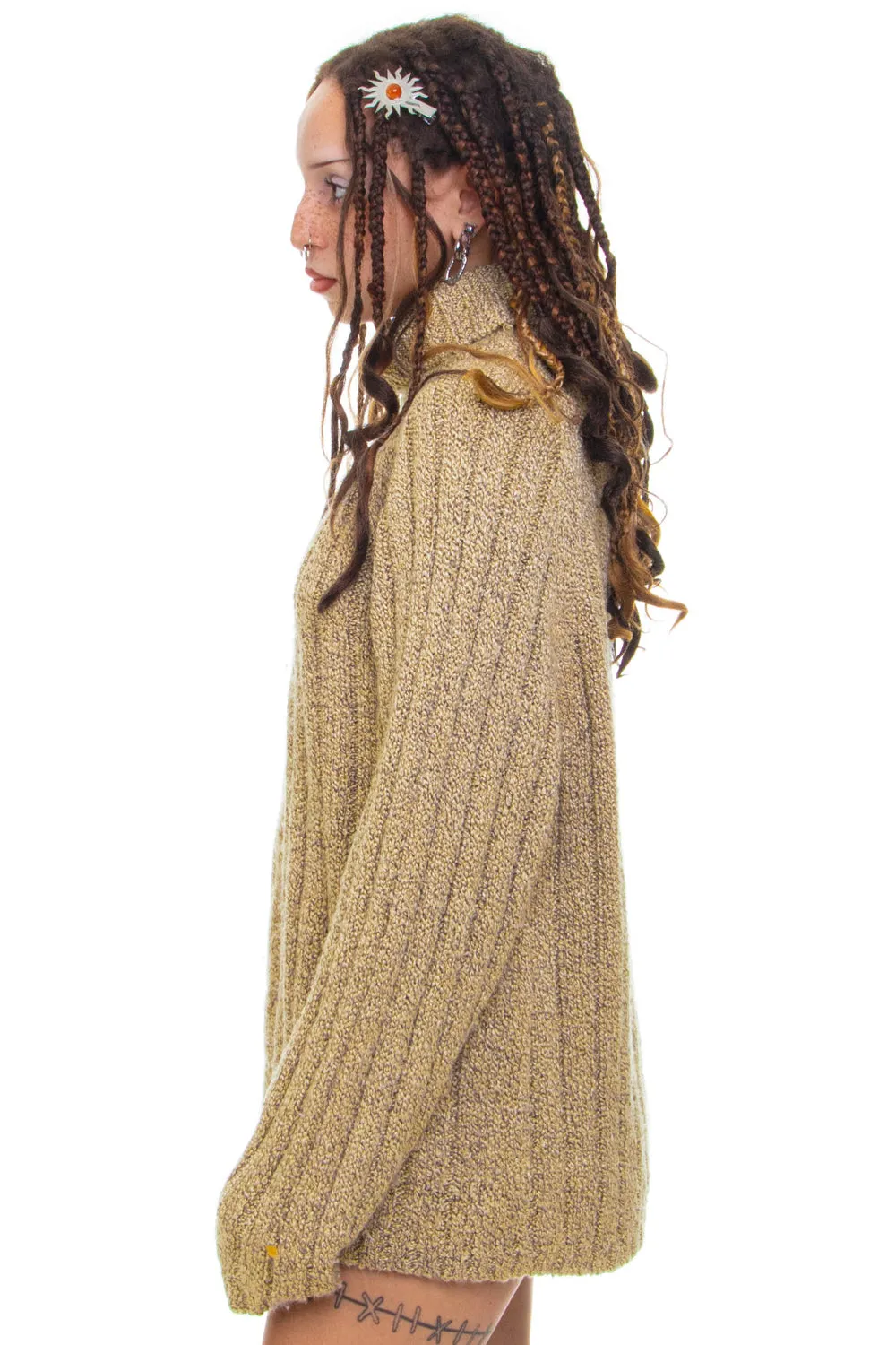 Vintage 90's Light Brown Turtle Neck Knit Sweater - OSFM