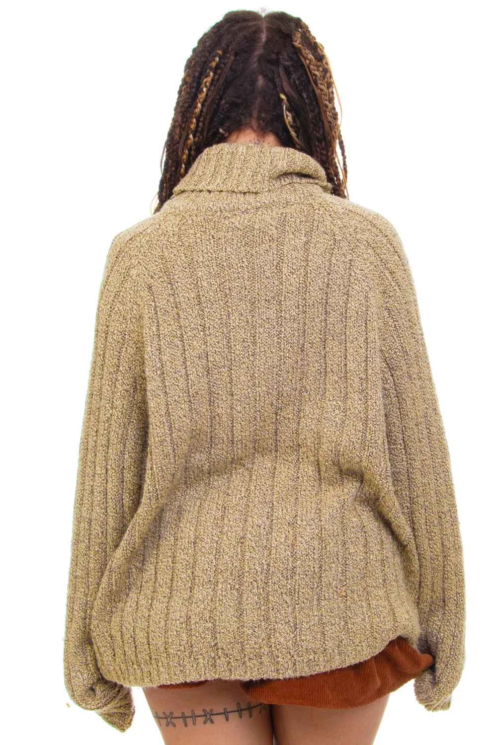 Vintage 90's Light Brown Turtle Neck Knit Sweater - OSFM