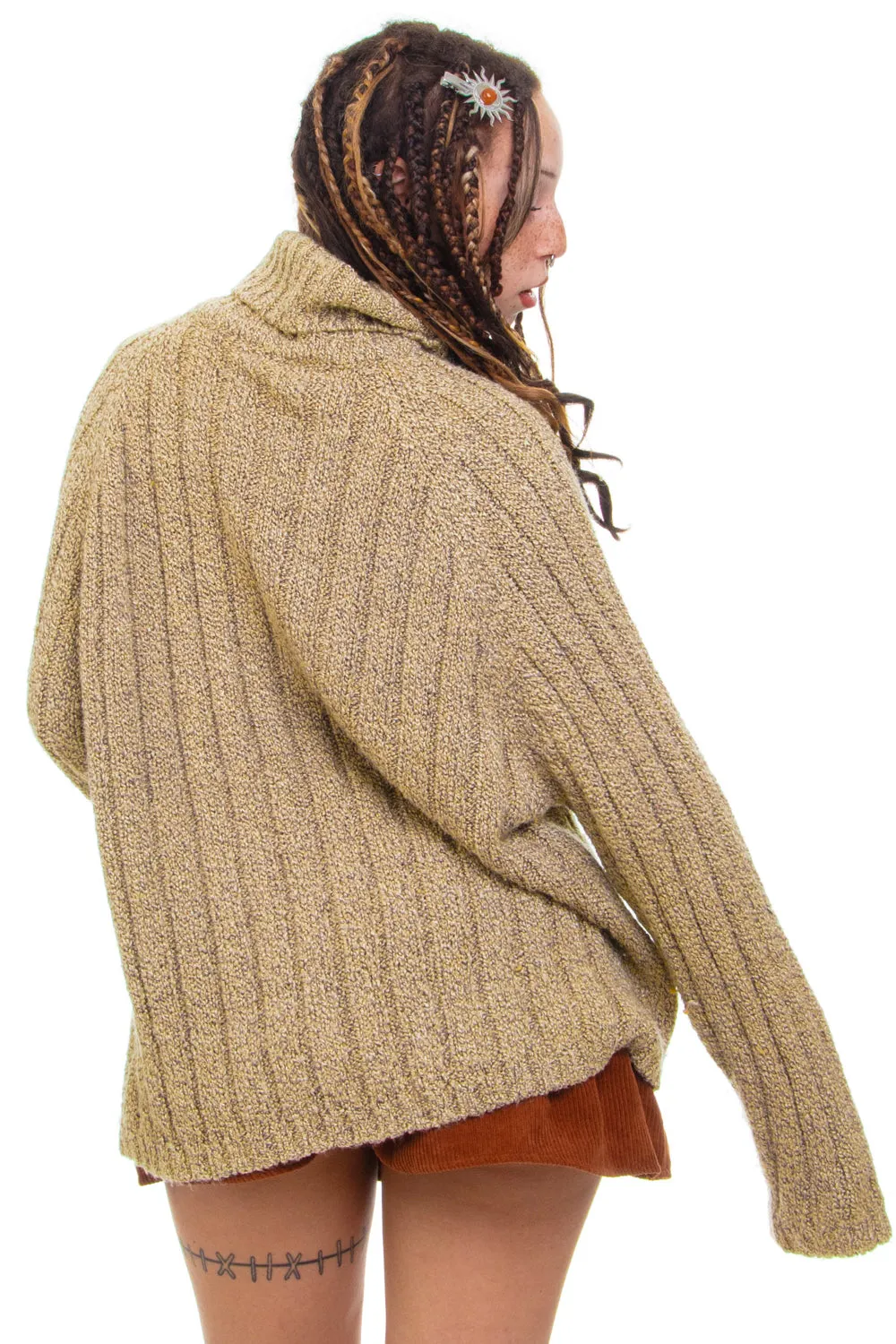 Vintage 90's Light Brown Turtle Neck Knit Sweater - OSFM