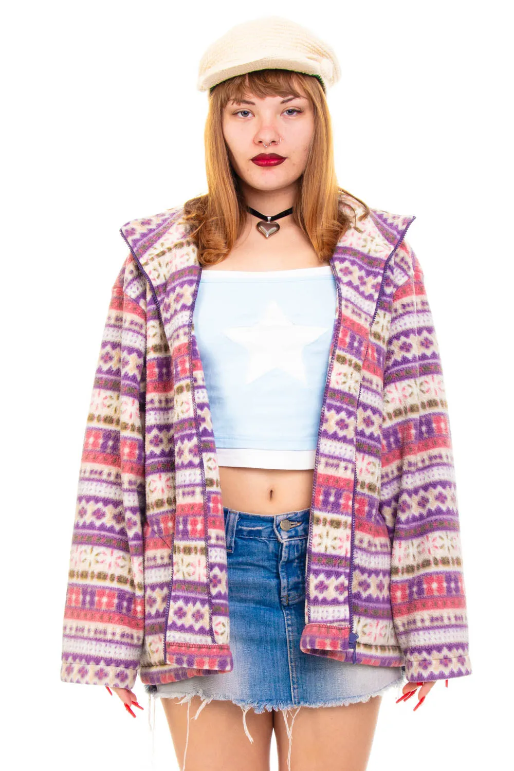 Vintage 90's Pastel Winter Wonderland Zip Up Sweater - OSFM