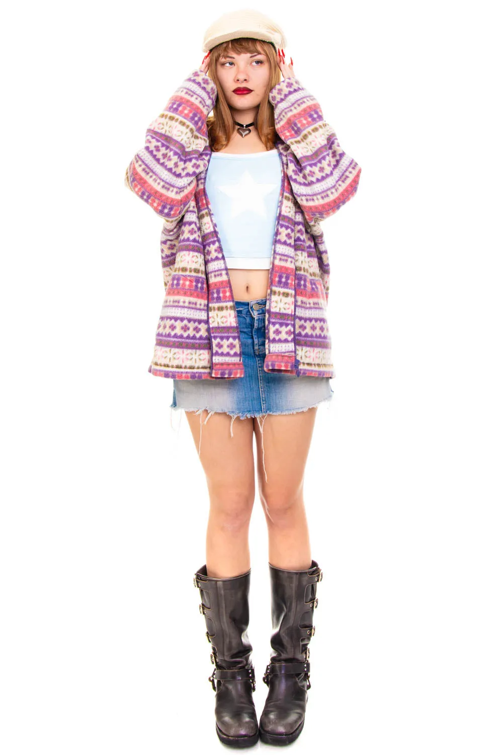 Vintage 90's Pastel Winter Wonderland Zip Up Sweater - OSFM