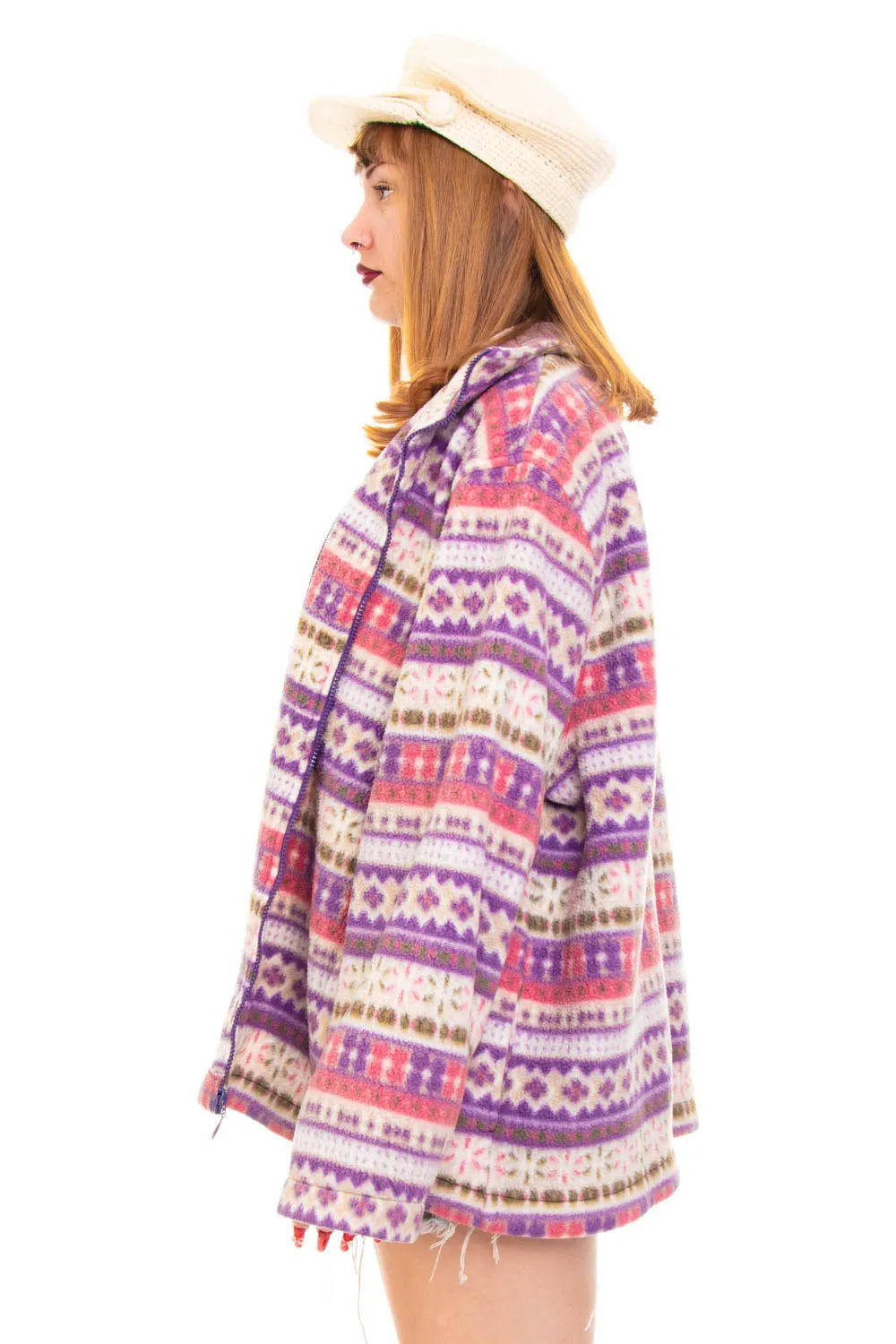 Vintage 90's Pastel Winter Wonderland Zip Up Sweater - OSFM