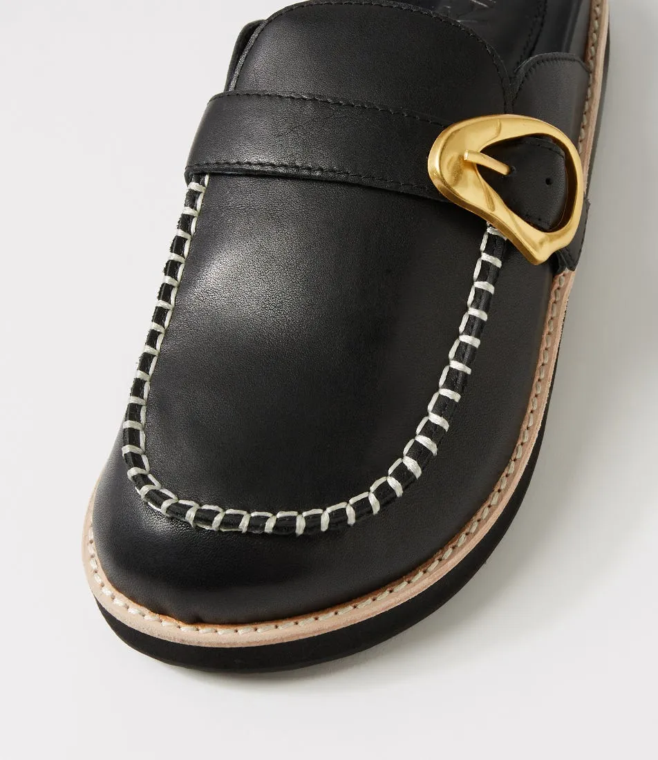 WALNUT Pia Leather Black Leather Mules