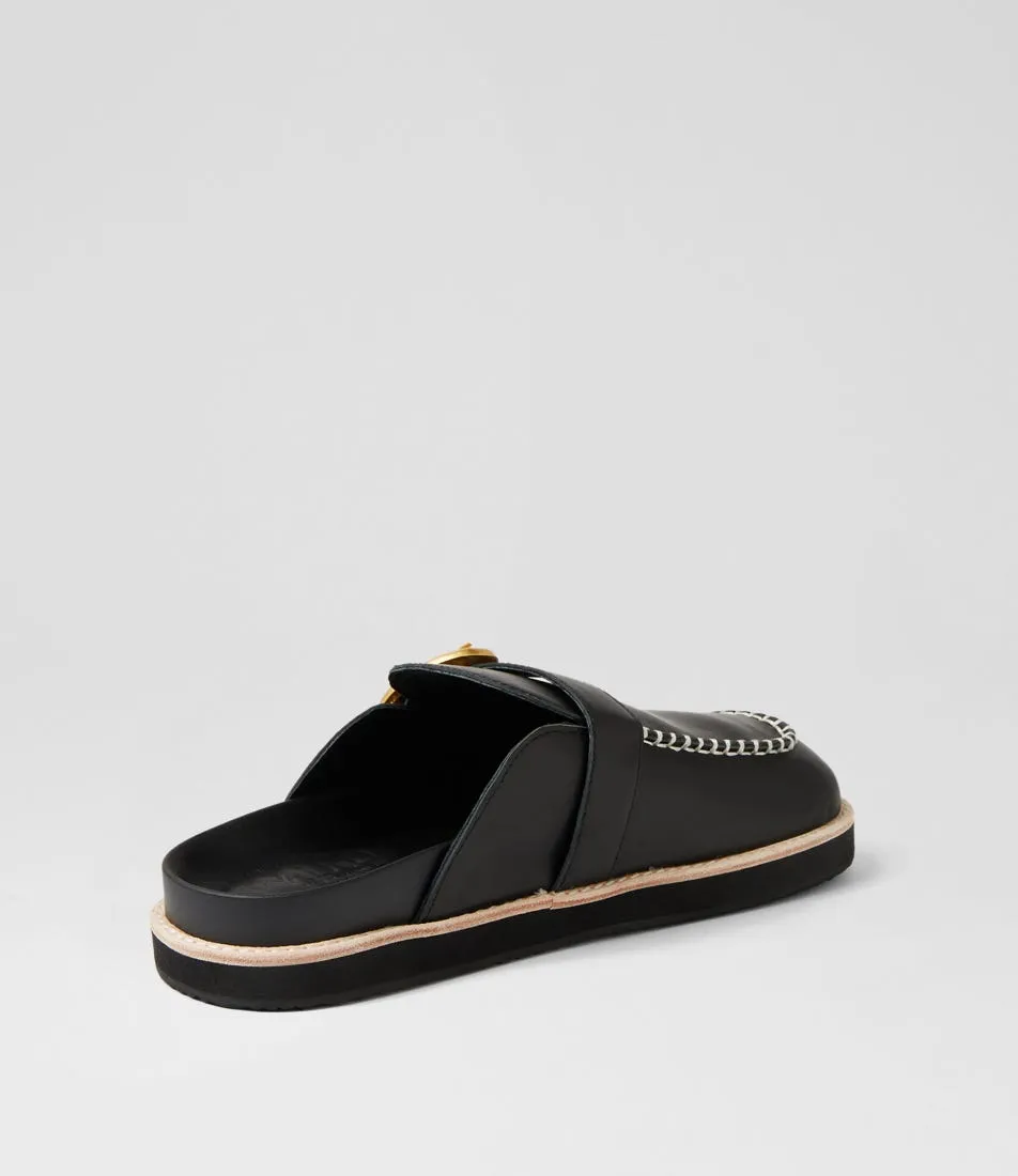 WALNUT Pia Leather Black Leather Mules