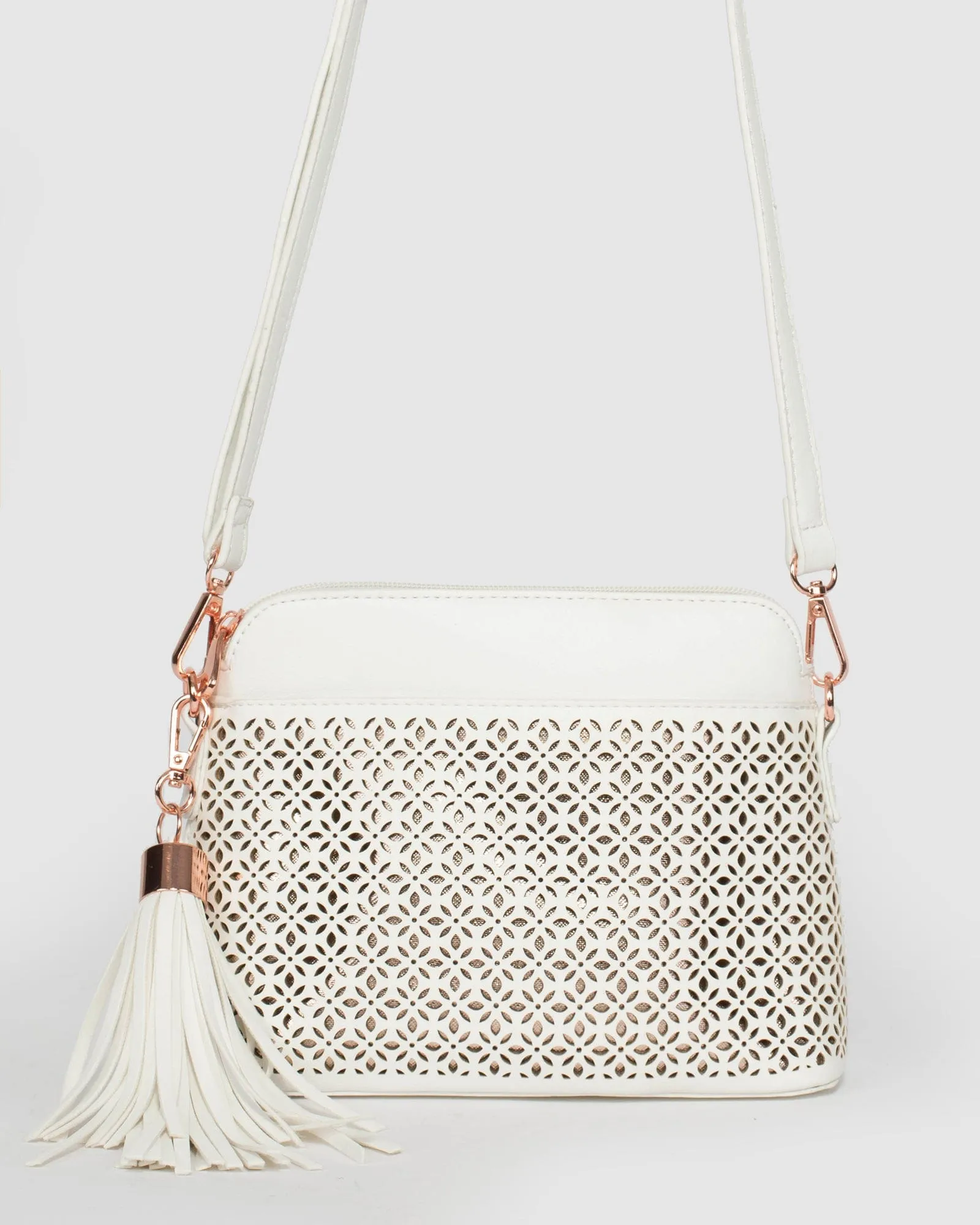 White Karen Punchout Crossbody Bag