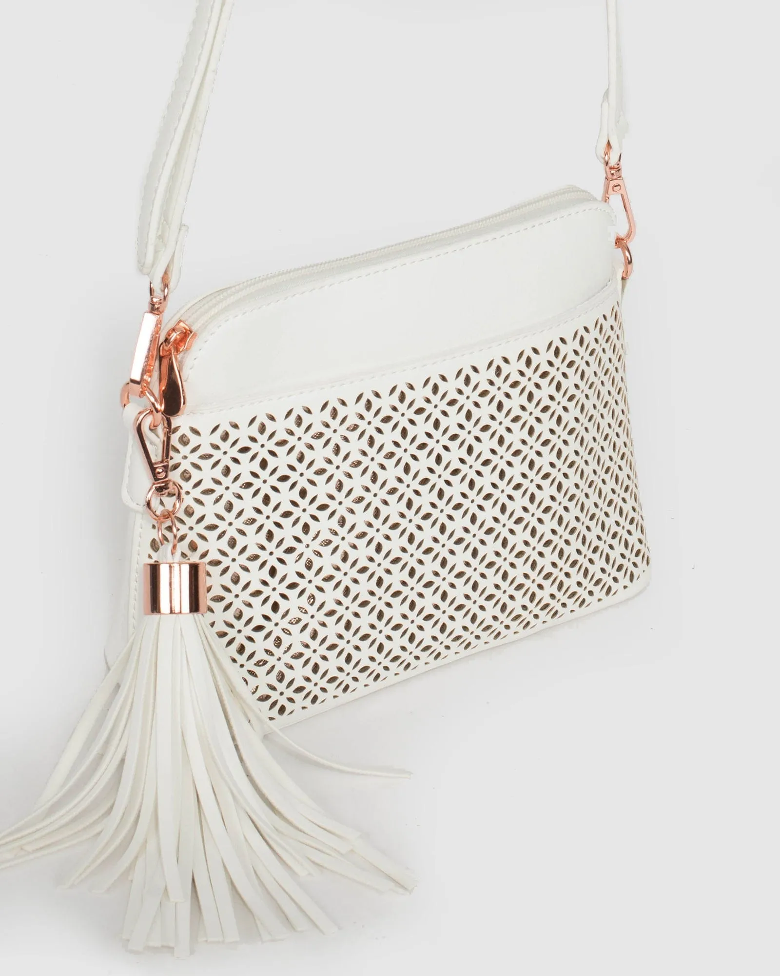 White Karen Punchout Crossbody Bag