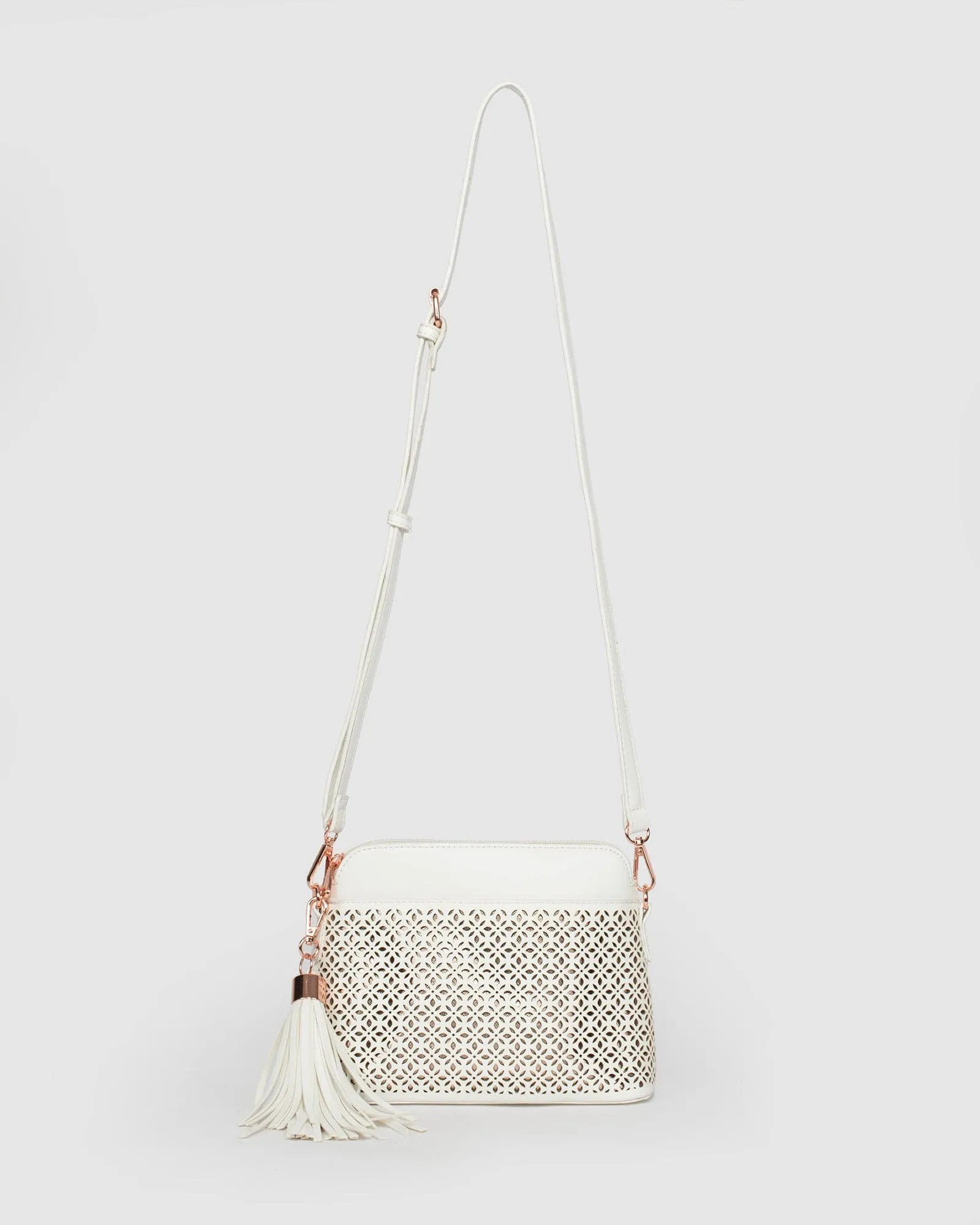 White Karen Punchout Crossbody Bag